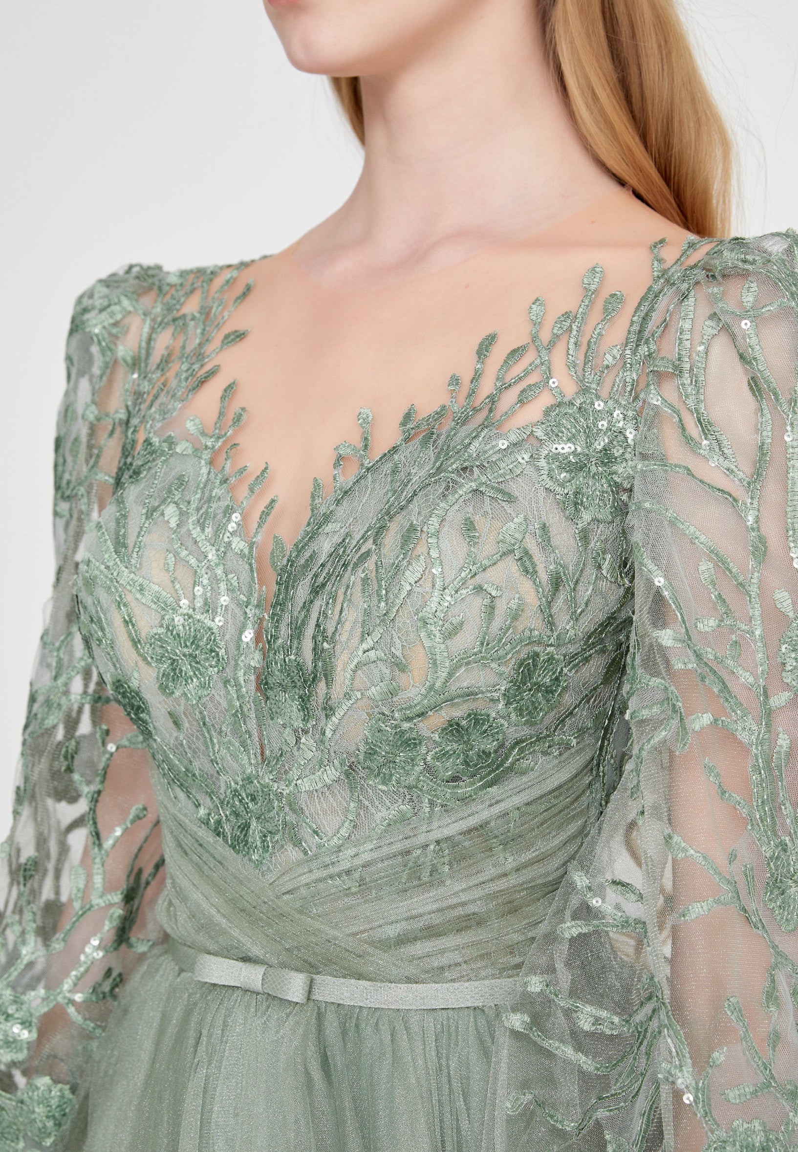 Long Sleeve Maxi Tulle A - Line Regular Prom Dress omn622 - Image 6