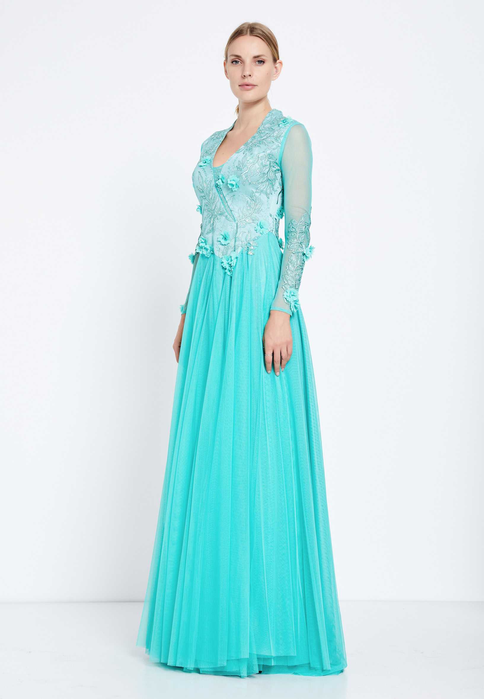 Long Sleeve Maxi Tulle A - Line Regular Prom Dress rmn2406