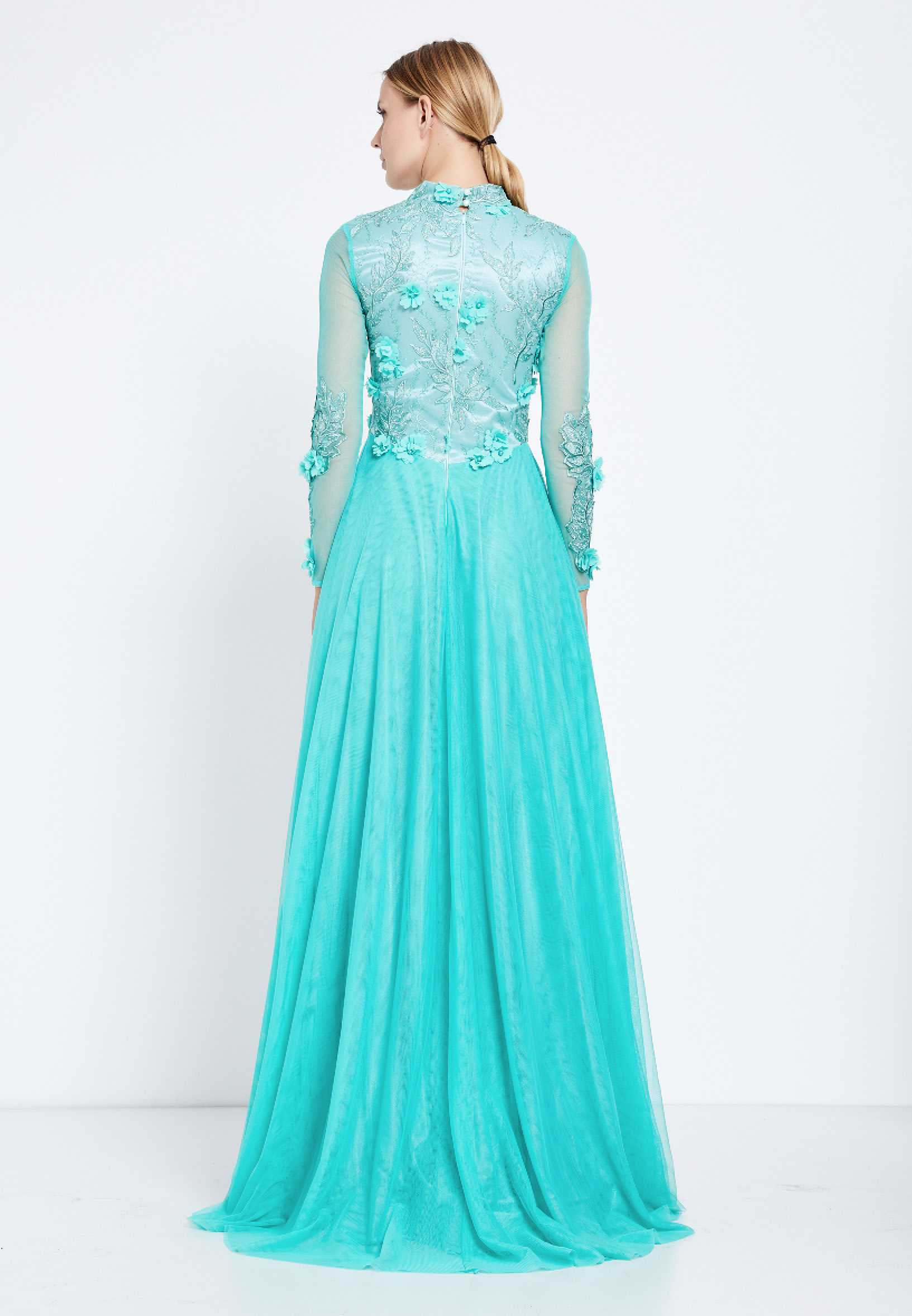 Long Sleeve Maxi Tulle A - Line Regular Prom Dress rmn2406 - Image 3