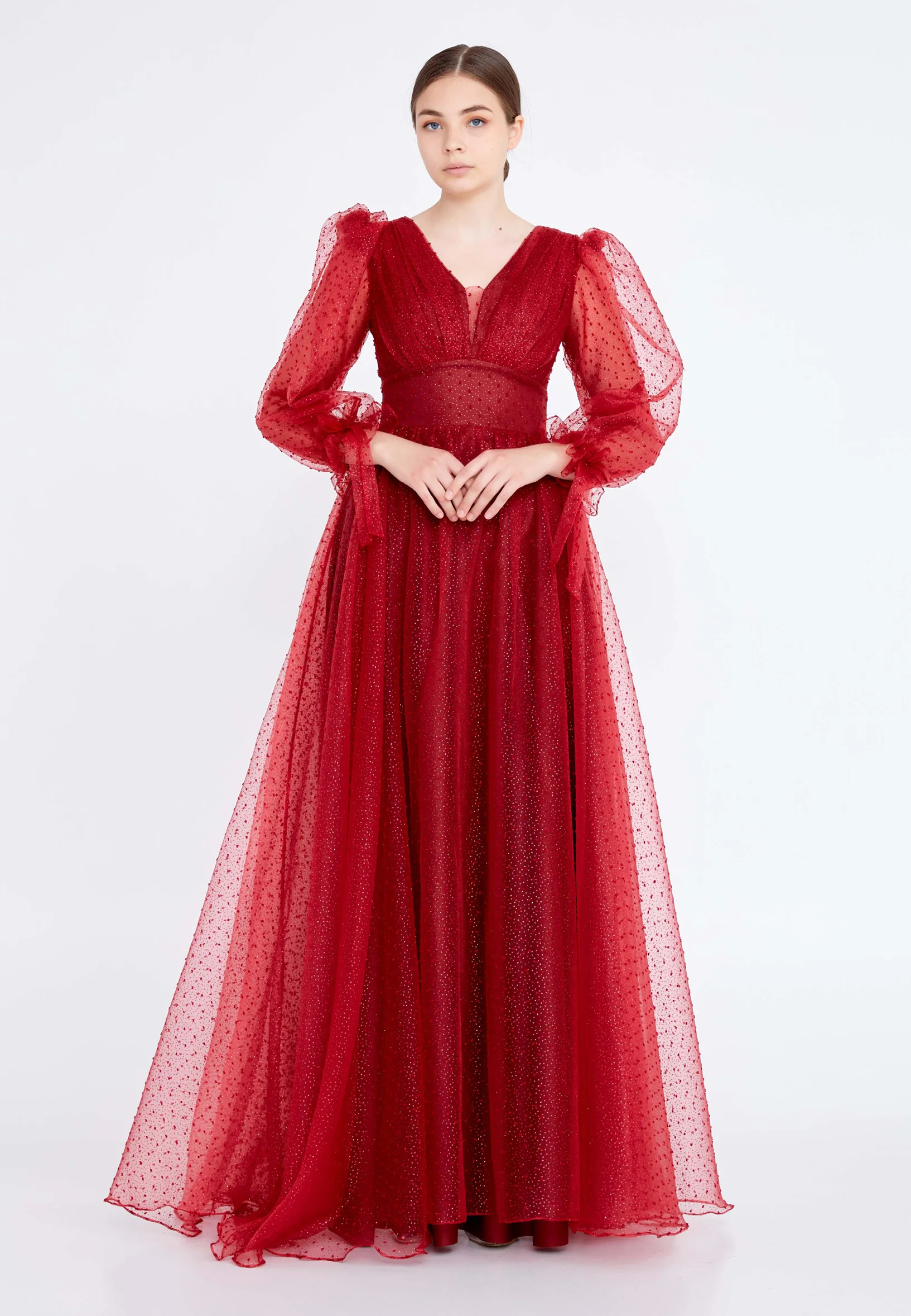 Long Sleeve Maxi Tulle A - Line Regular Prom Dress rmn3083s