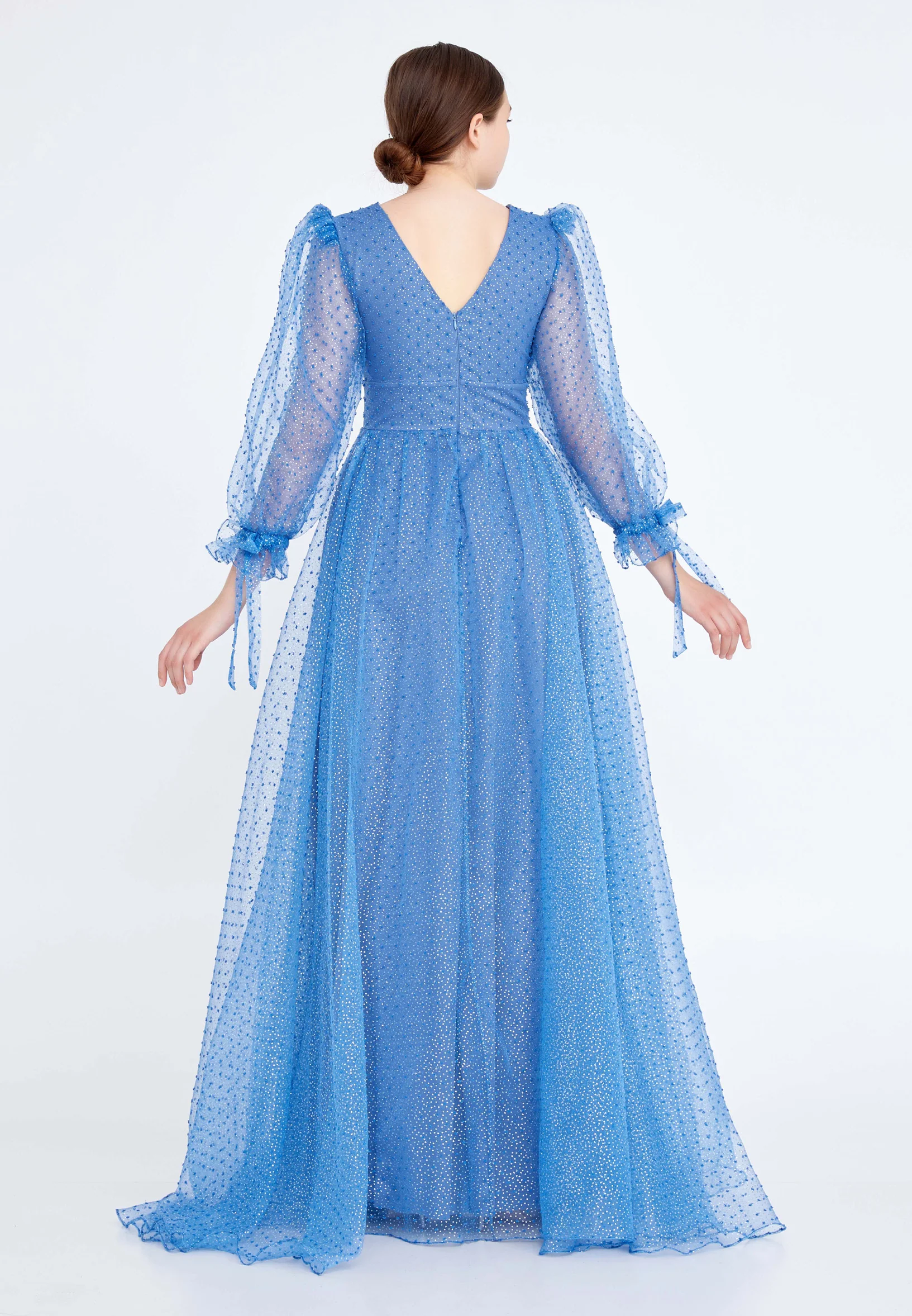 Long Sleeve Maxi Tulle A - Line Regular Prom Dress rmn3083s - Image 10
