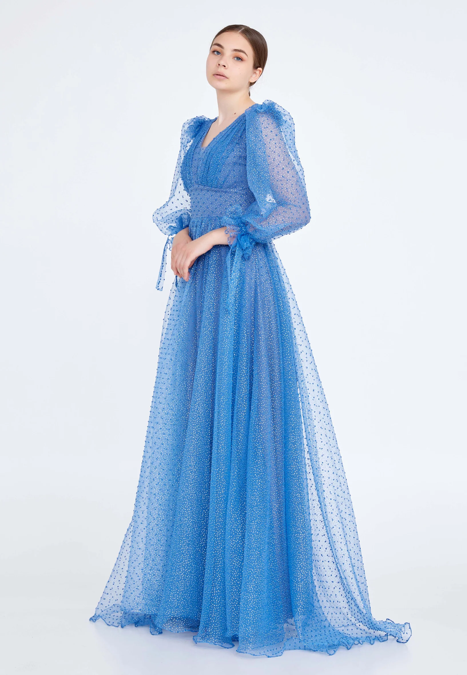 Long Sleeve Maxi Tulle A - Line Regular Prom Dress rmn3083s - Image 11