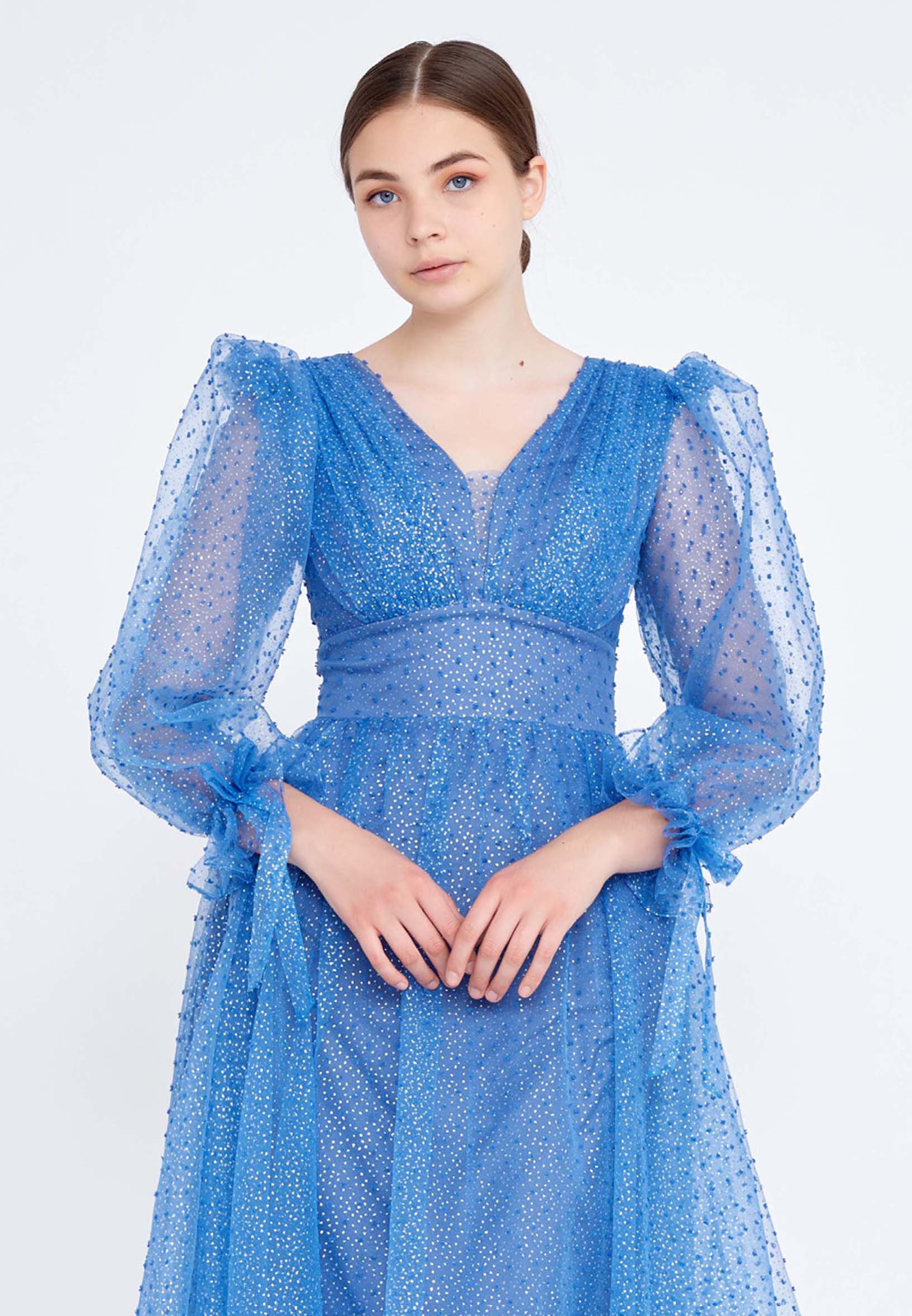 Long Sleeve Maxi Tulle A - Line Regular Prom Dress rmn3083s - Image 12
