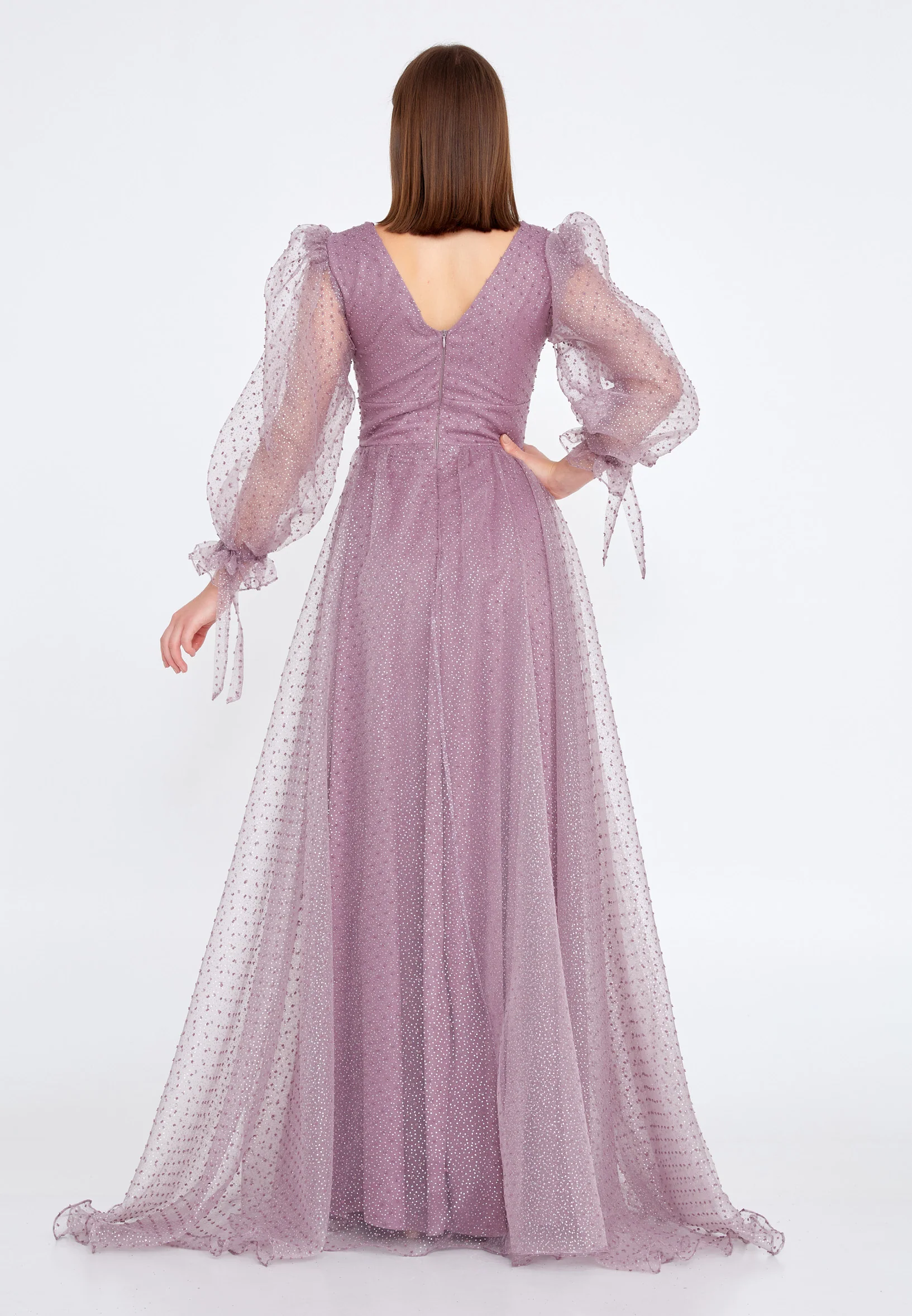 Long Sleeve Maxi Tulle A - Line Regular Prom Dress rmn3083s - Image 14