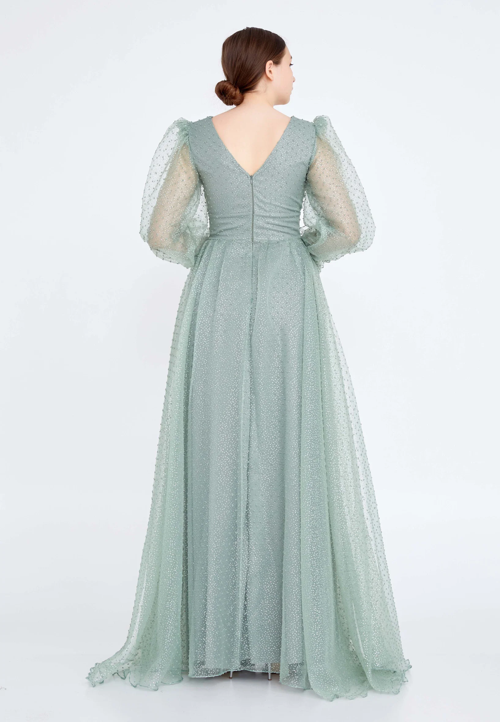 Long Sleeve Maxi Tulle A - Line Regular Prom Dress rmn3083s - Image 18