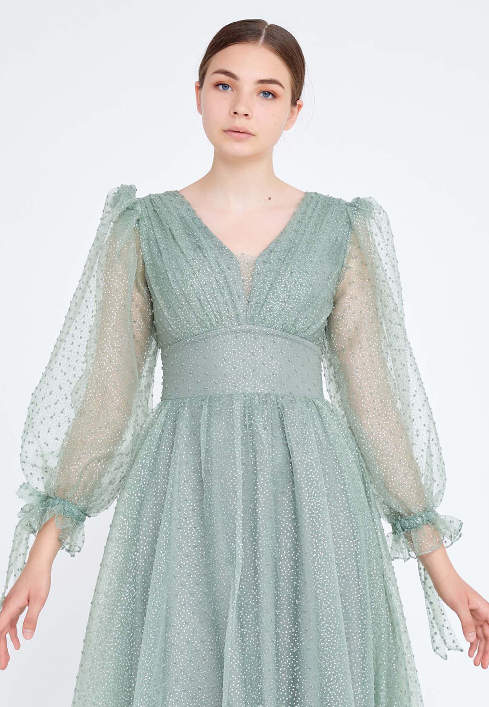 Long Sleeve Maxi Tulle A - Line Regular Prom Dress rmn3083s - Image 20