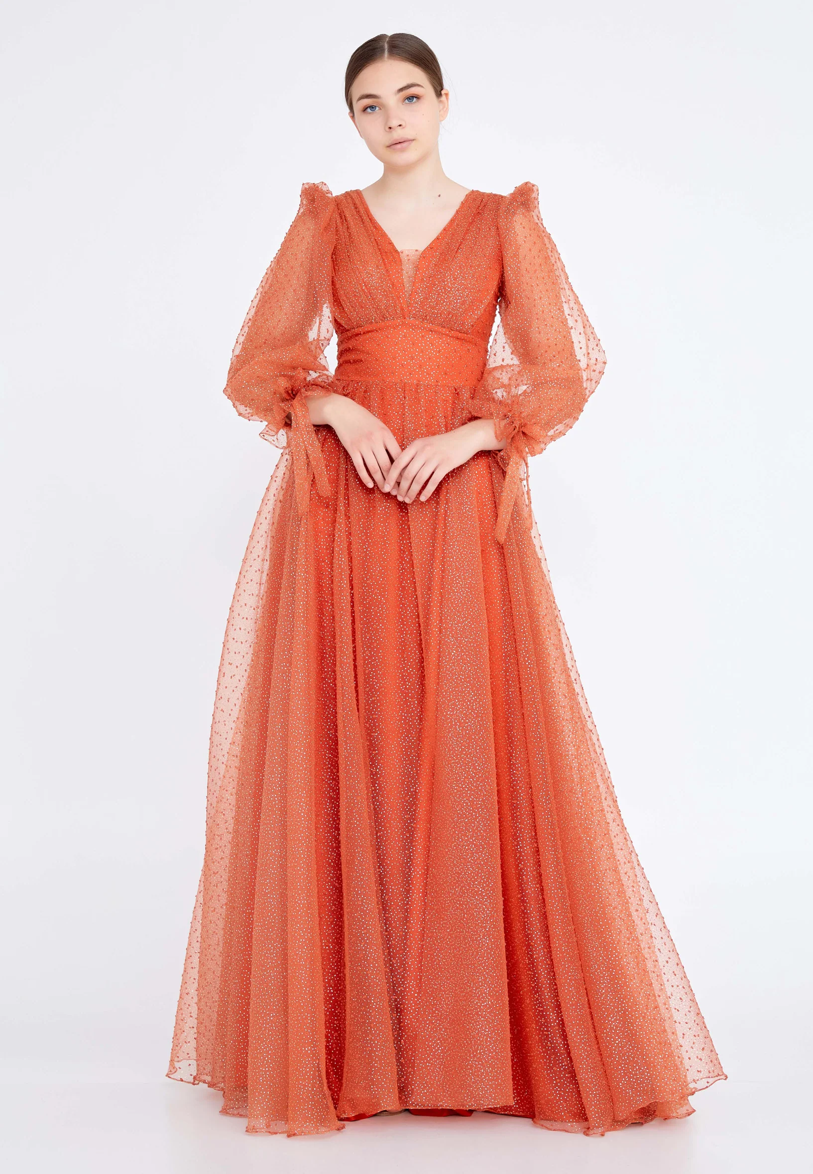 Long Sleeve Maxi Tulle A - Line Regular Prom Dress rmn3083s - Image 21