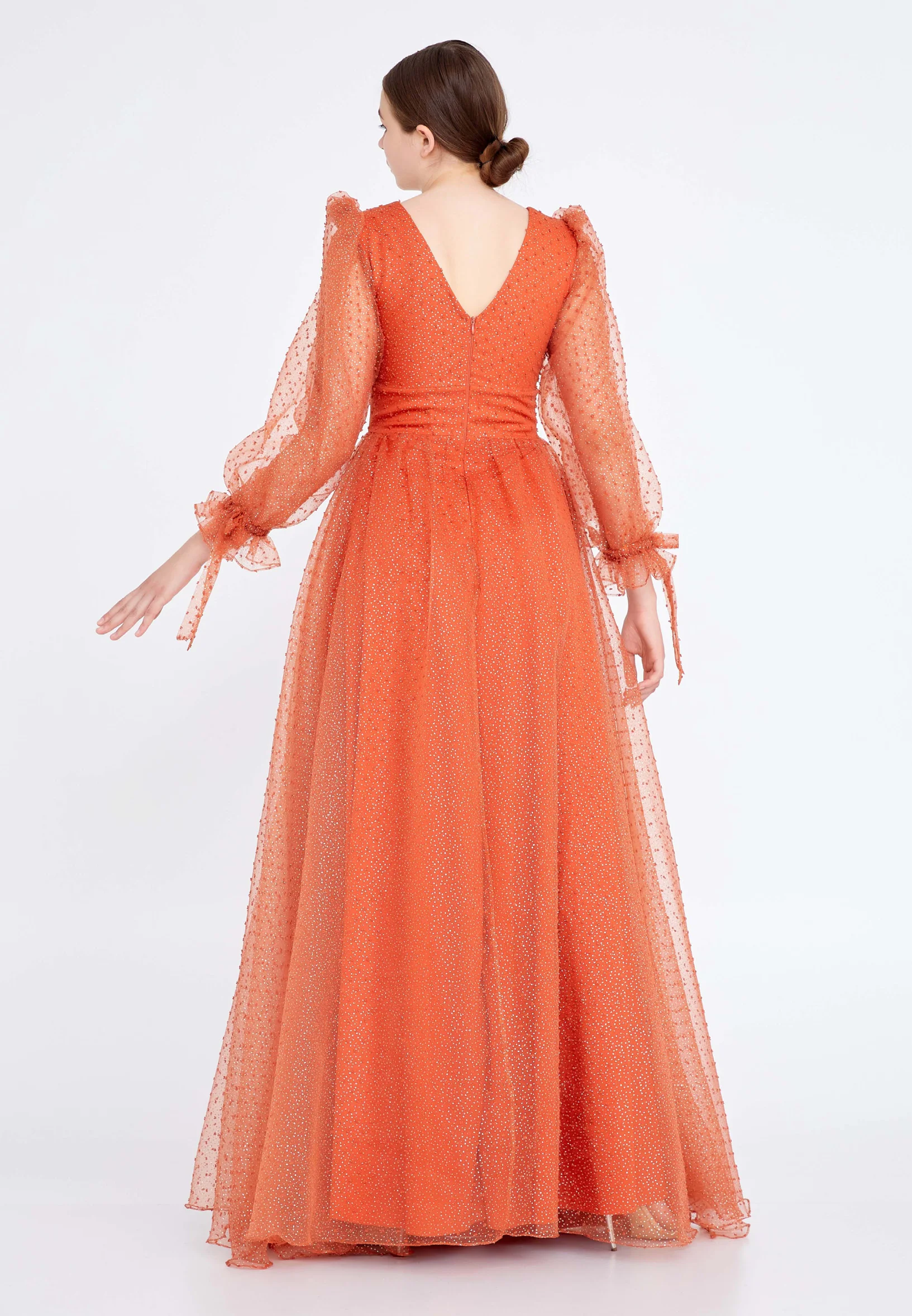 Long Sleeve Maxi Tulle A - Line Regular Prom Dress rmn3083s - Image 22