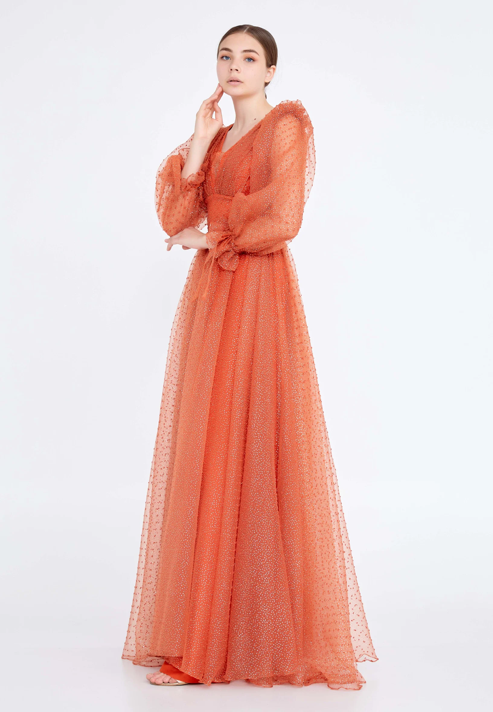 Long Sleeve Maxi Tulle A - Line Regular Prom Dress rmn3083s - Image 23