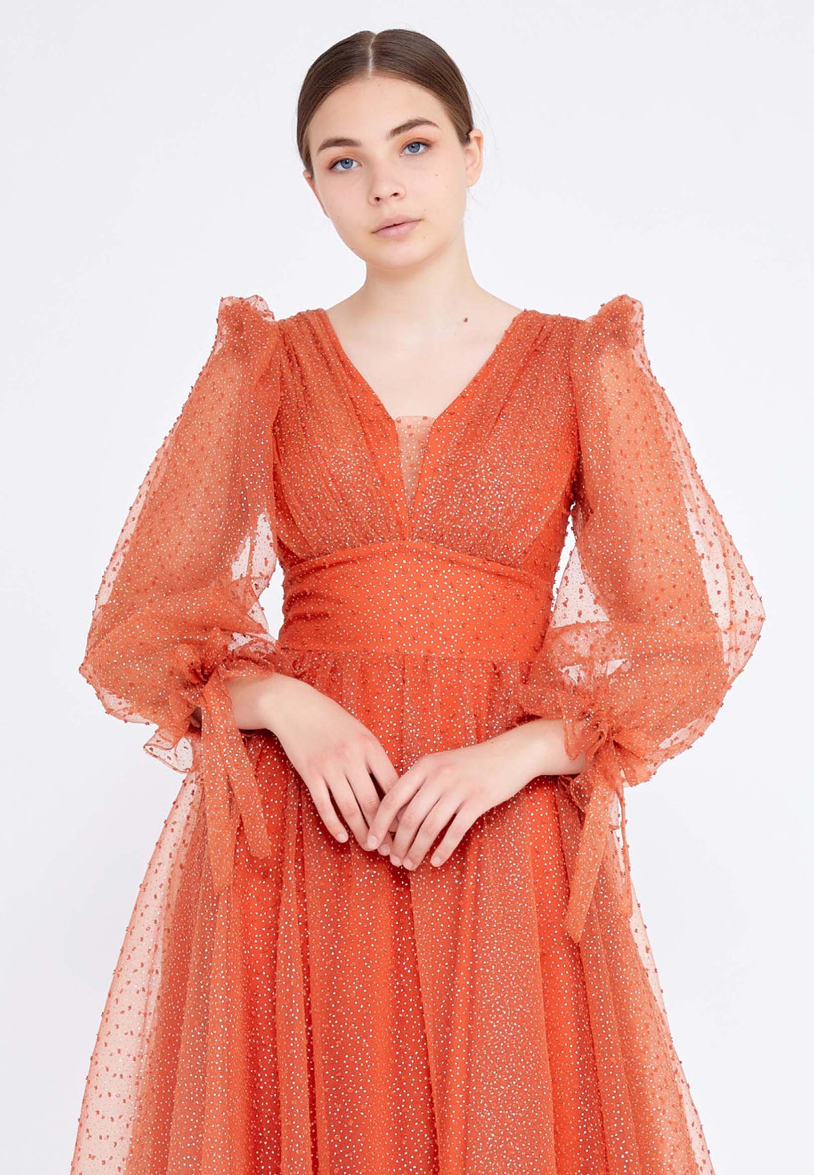 Long Sleeve Maxi Tulle A - Line Regular Prom Dress rmn3083s - Image 24
