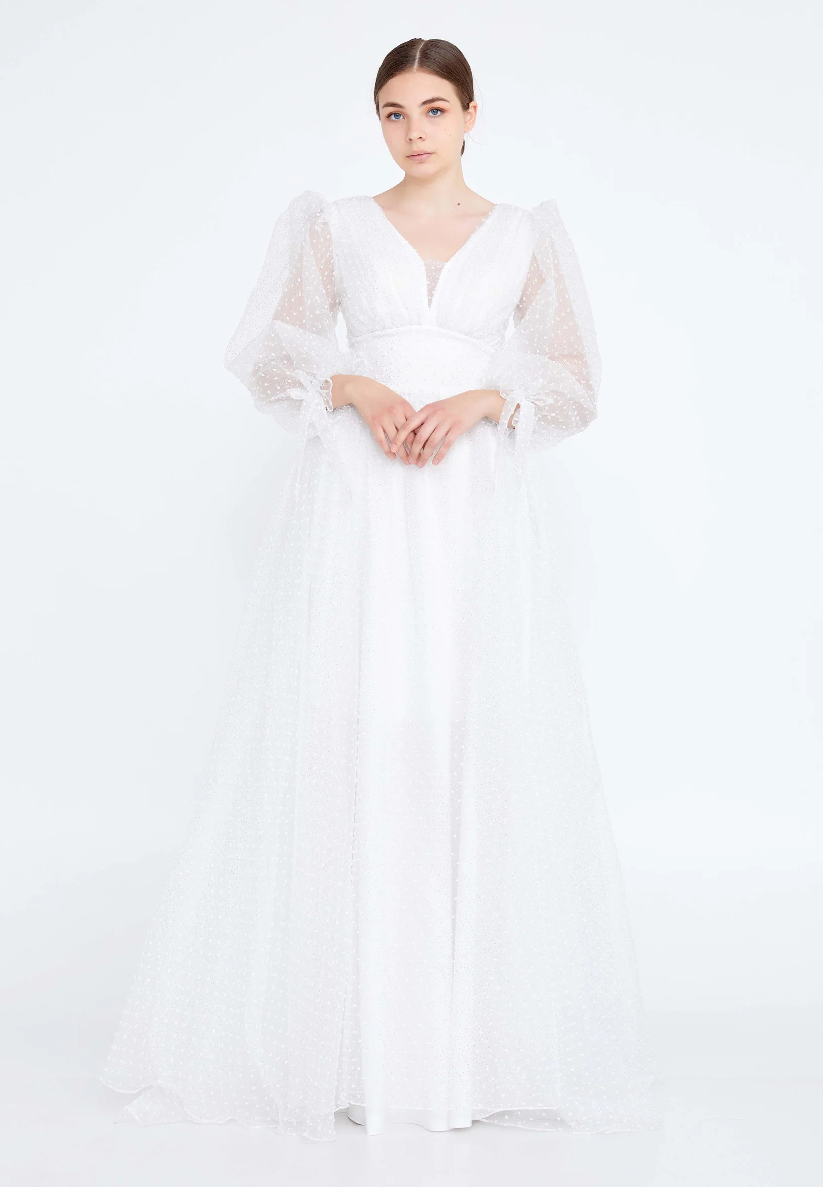 Long Sleeve Maxi Tulle A - Line Regular Prom Dress rmn3083s - Image 25