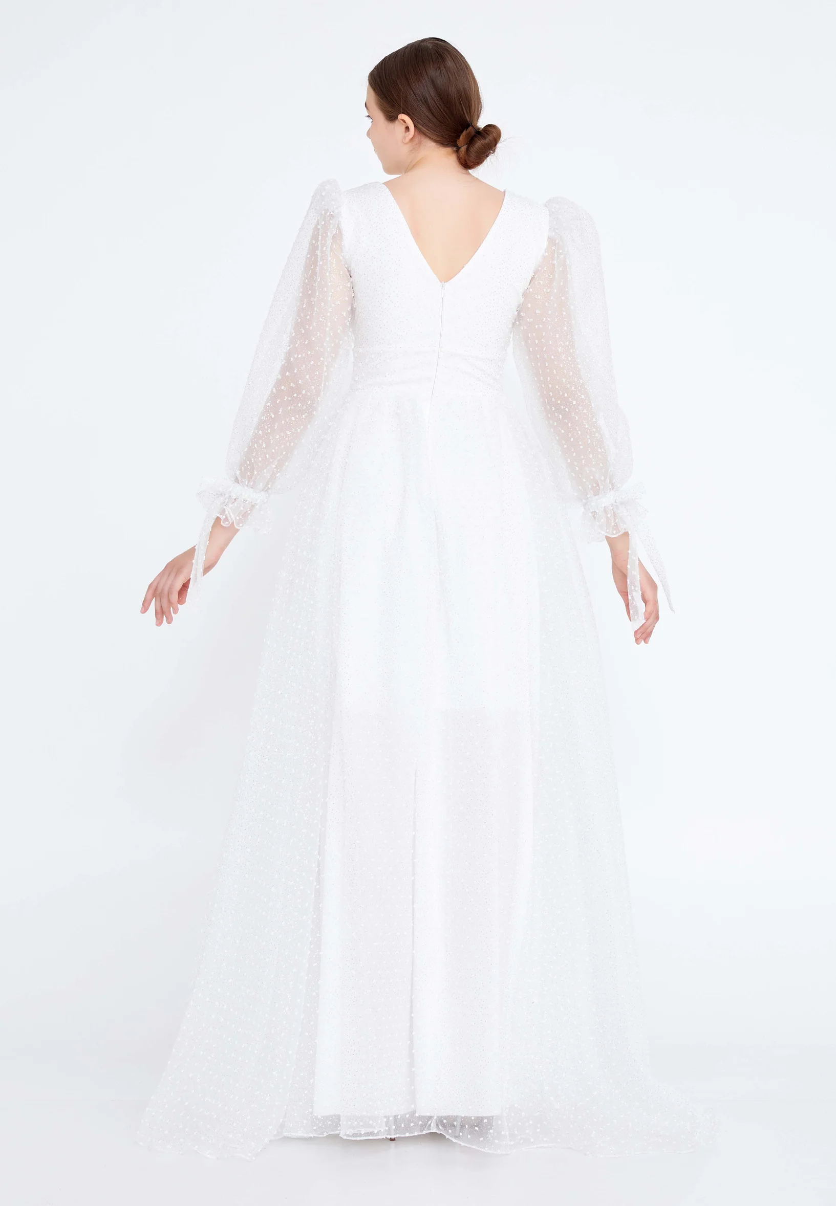 Long Sleeve Maxi Tulle A - Line Regular Prom Dress rmn3083s - Image 26