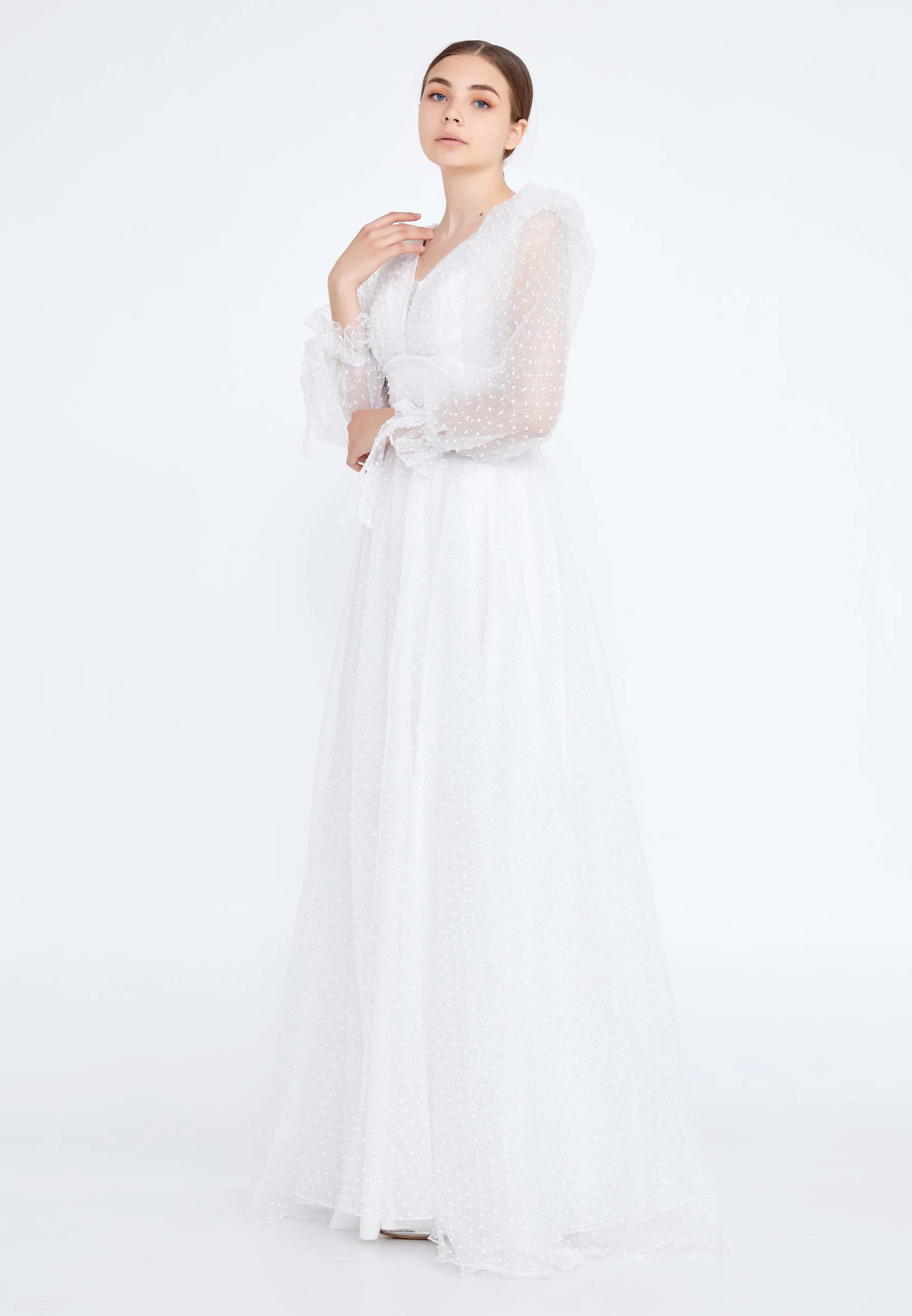 Long Sleeve Maxi Tulle A - Line Regular Prom Dress rmn3083s - Image 27