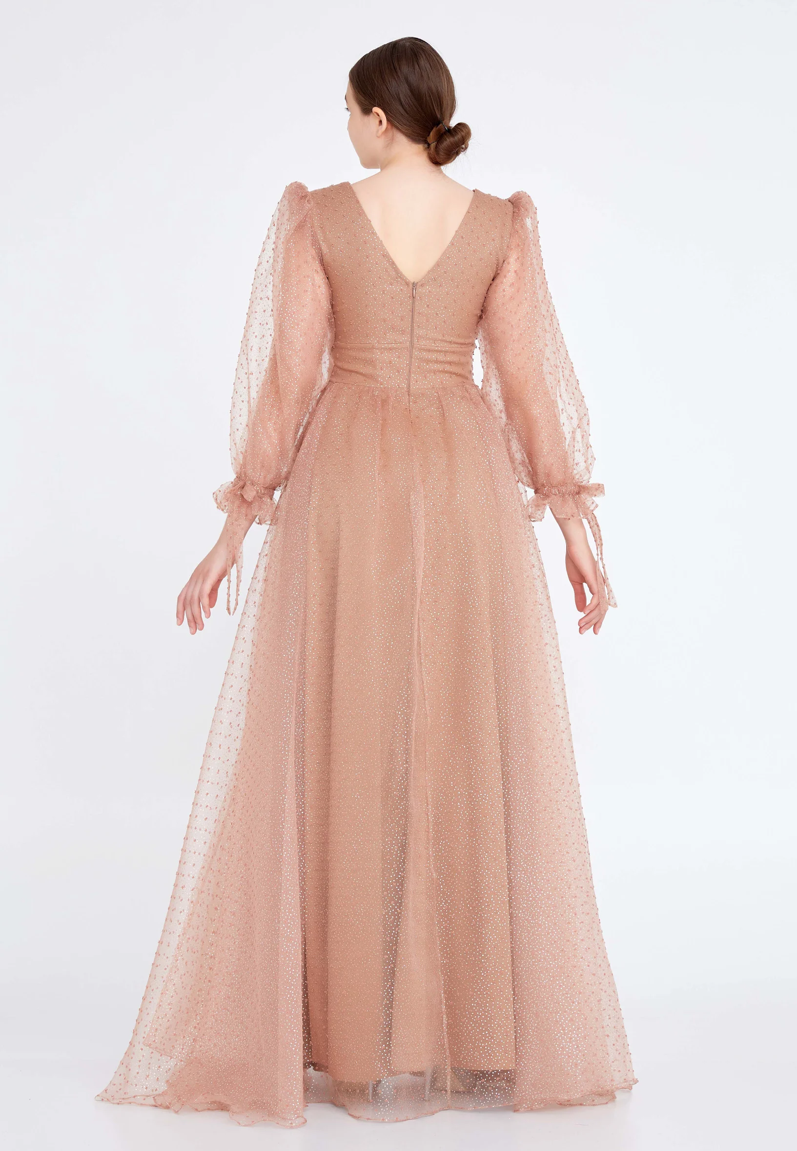 Long Sleeve Maxi Tulle A - Line Regular Prom Dress rmn3083s - Image 6