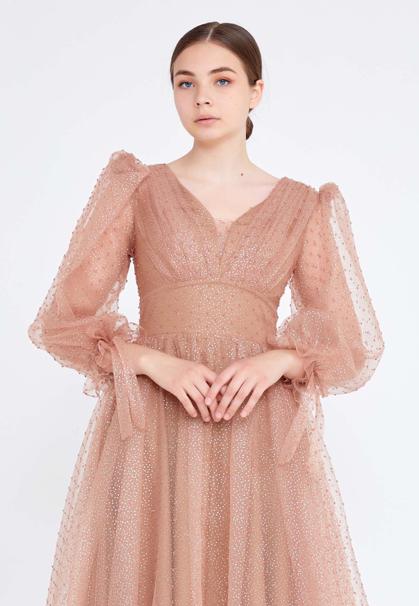 Long Sleeve Maxi Tulle A - Line Regular Prom Dress rmn3083s - Image 8