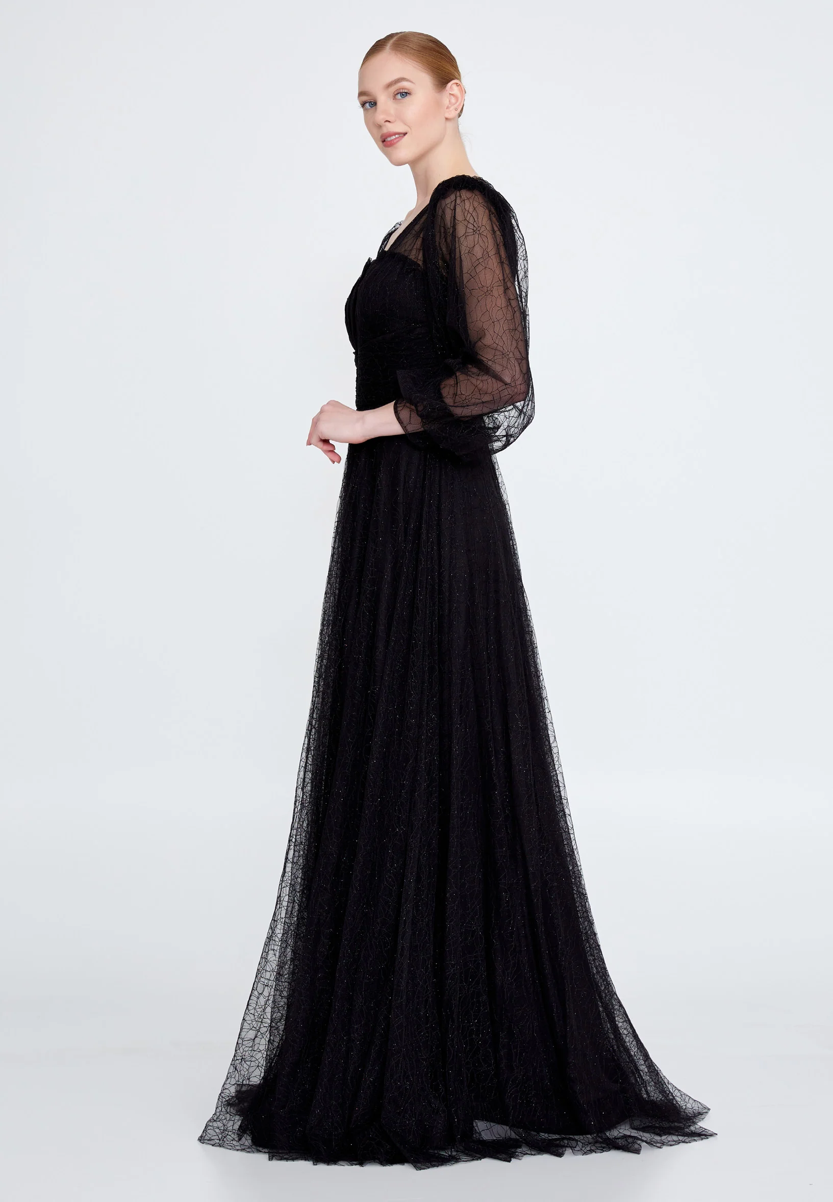 Long Sleeve Maxi Tulle A - Line Regular Prom Dress rmn3100 - Image 3