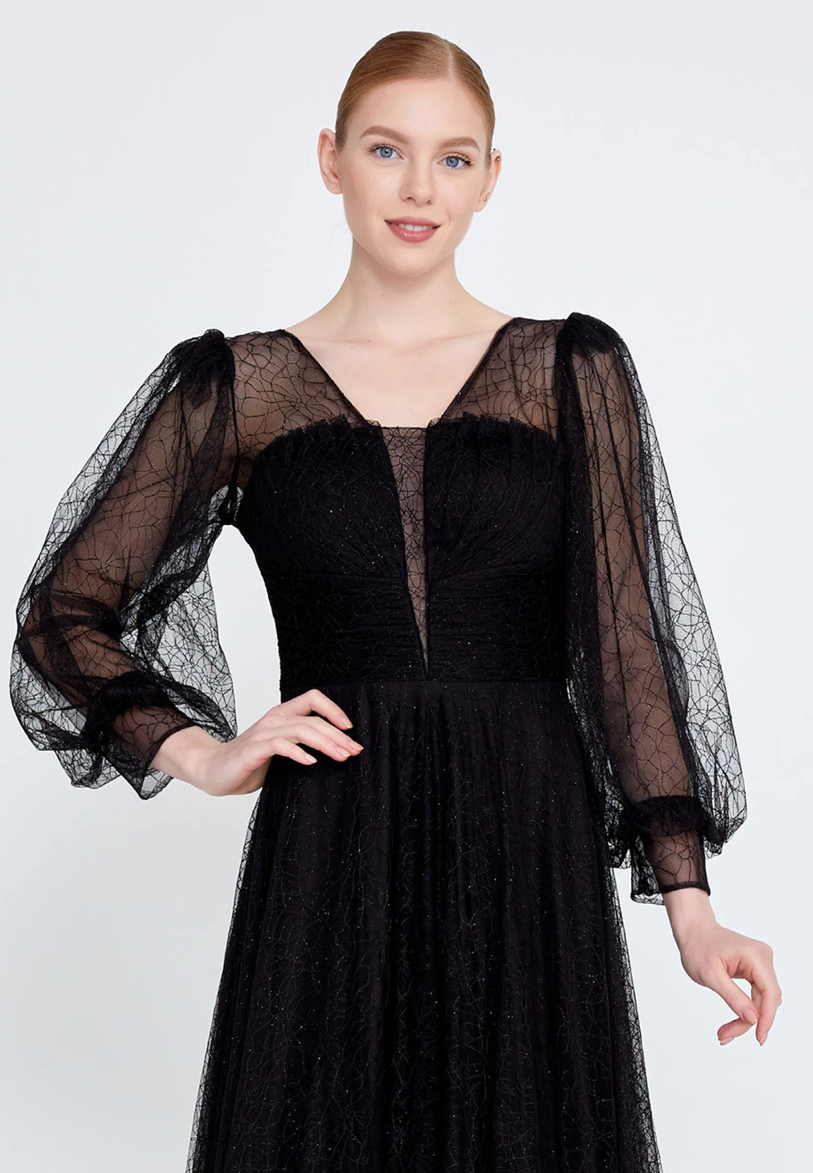 Long Sleeve Maxi Tulle A - Line Regular Prom Dress rmn3100 - Image 4