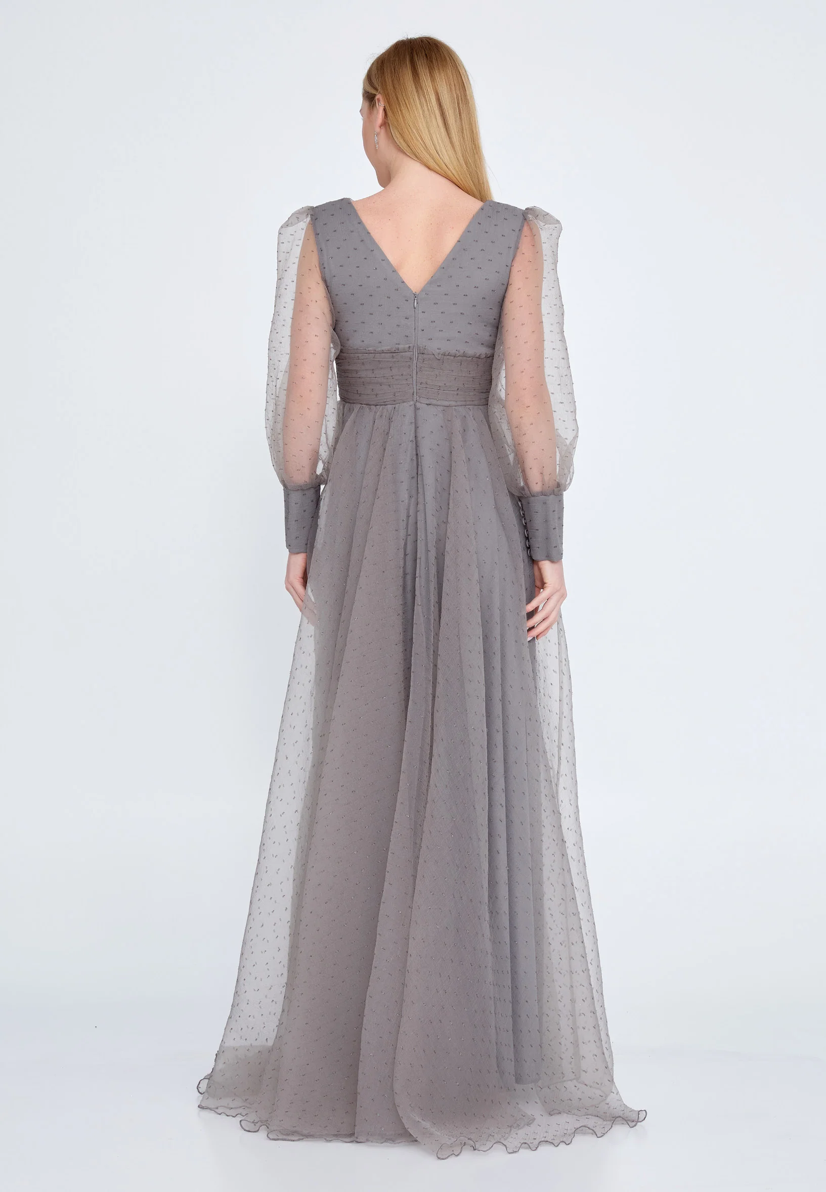 Long Sleeve Maxi Tulle A - Line Regular Prom Dress srn9008 - Image 10