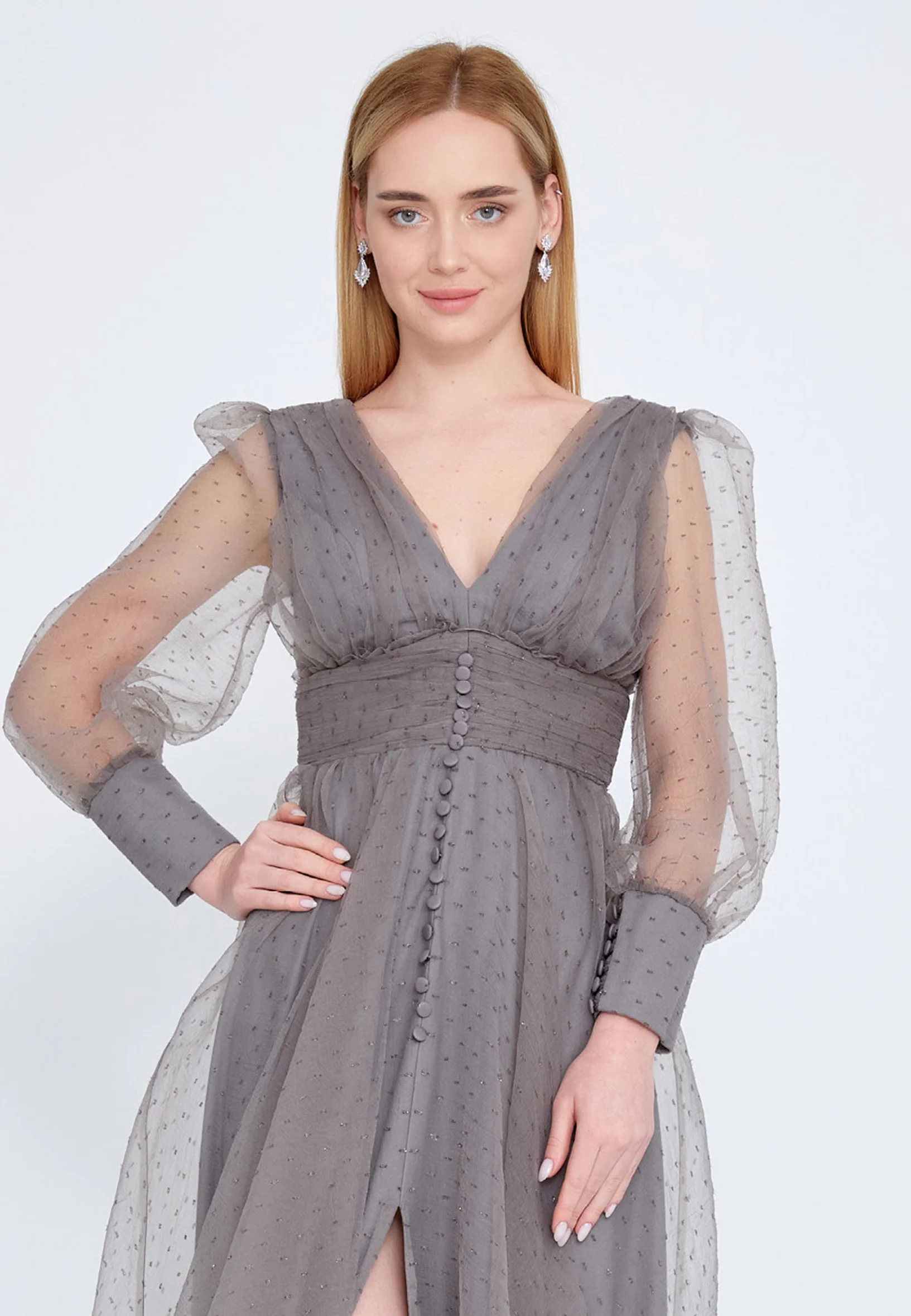 Long Sleeve Maxi Tulle A - Line Regular Prom Dress srn9008 - Image 12