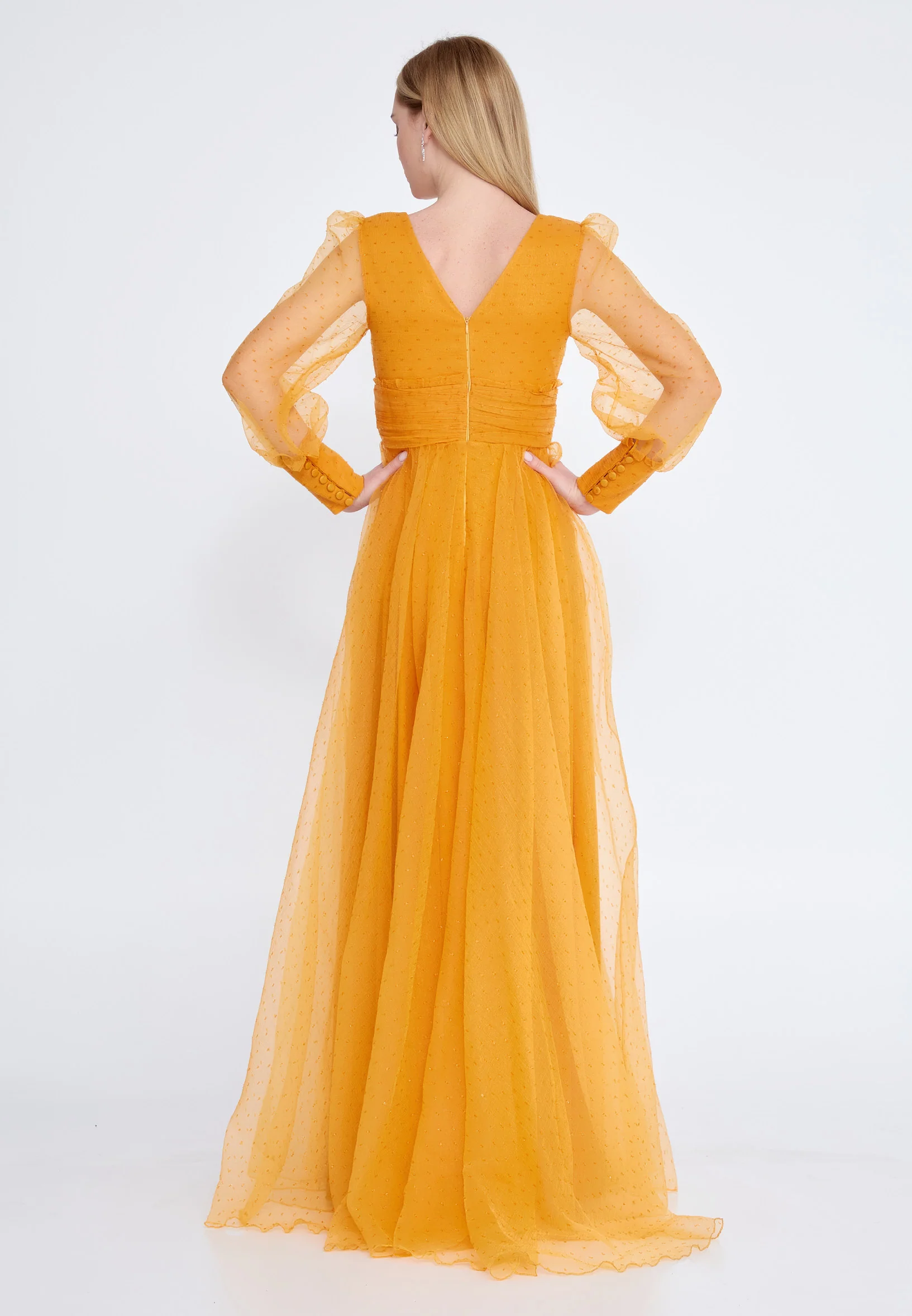 Long Sleeve Maxi Tulle A - Line Regular Prom Dress srn9008 - Image 6