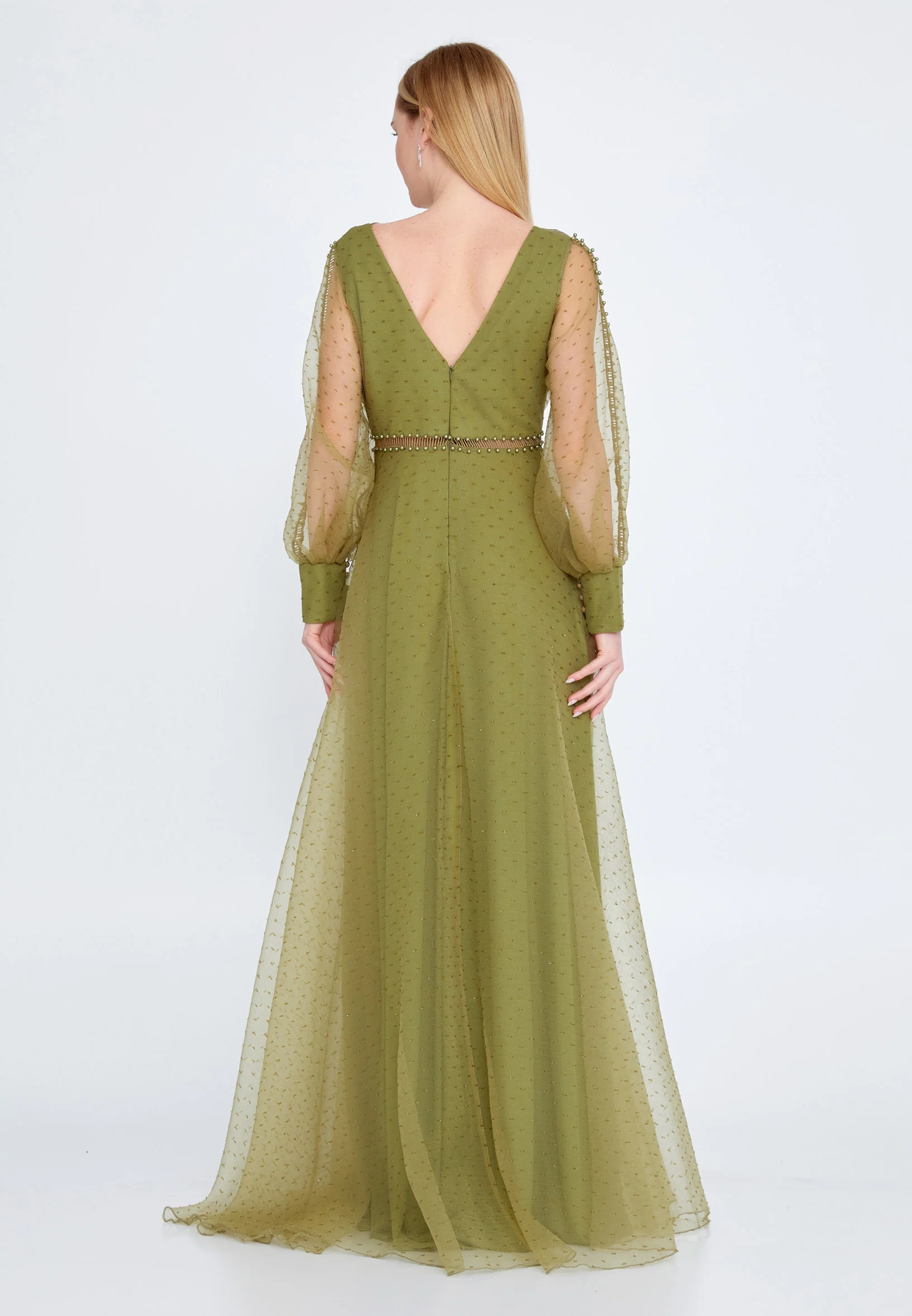 Long Sleeve Maxi Tulle A - Line Regular Prom Dress srn9010 - Image 10