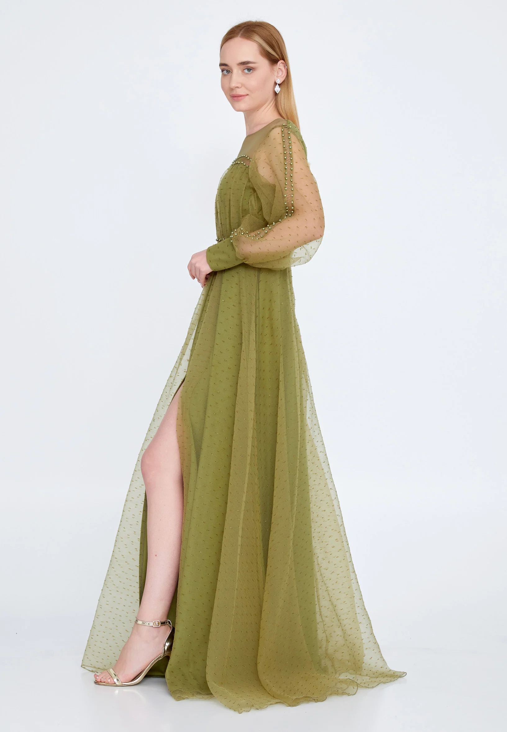 Long Sleeve Maxi Tulle A - Line Regular Prom Dress srn9010 - Image 11