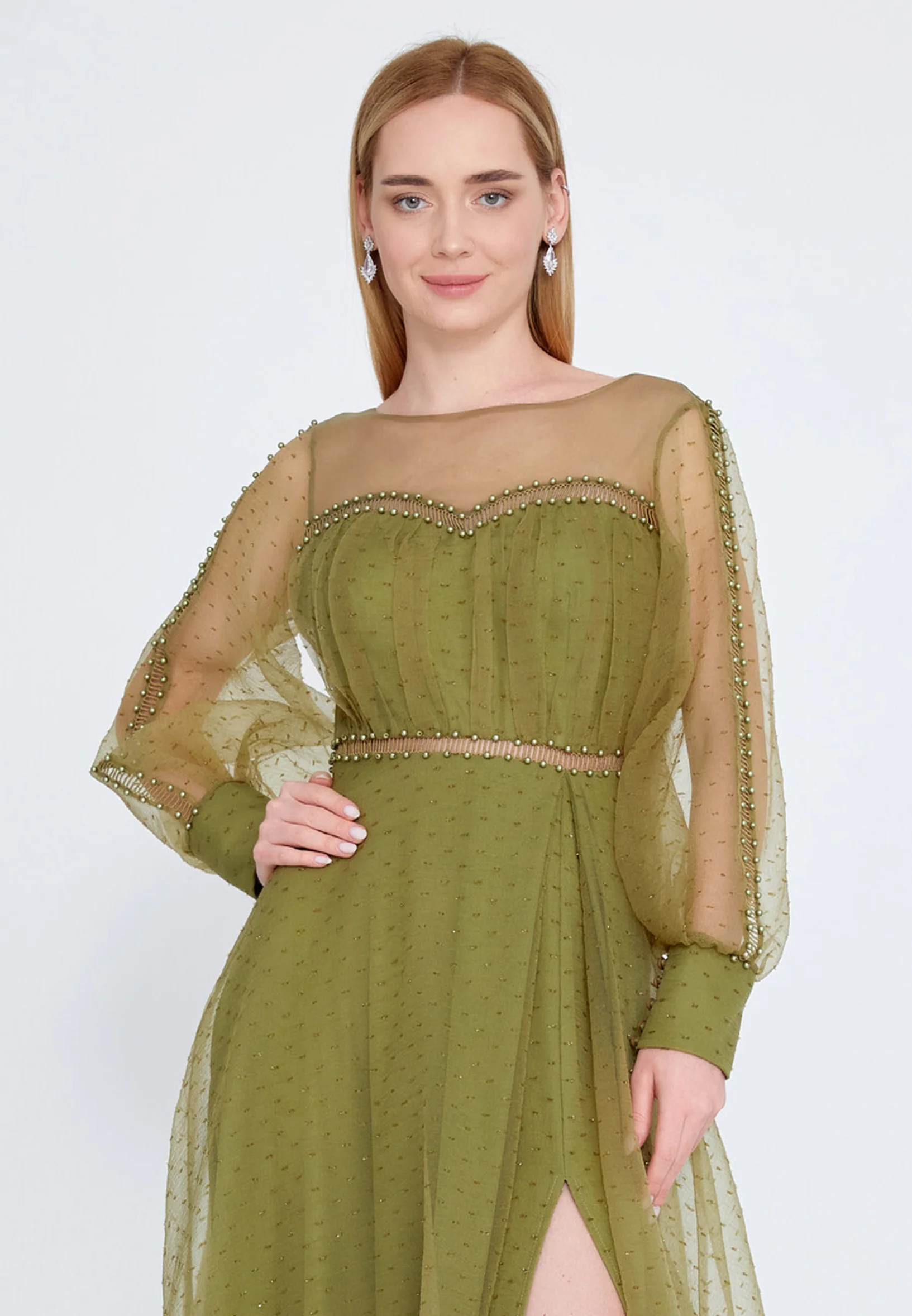 Long Sleeve Maxi Tulle A - Line Regular Prom Dress srn9010 - Image 12