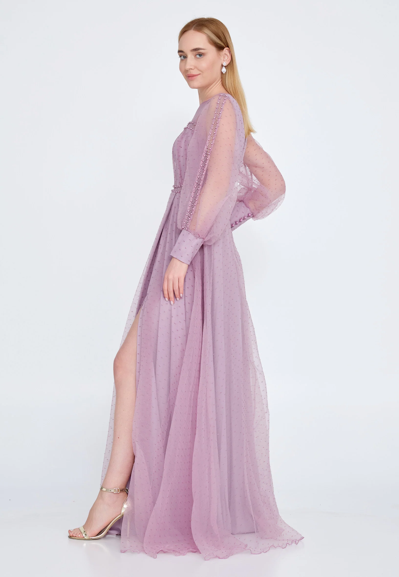 Long Sleeve Maxi Tulle A - Line Regular Prom Dress srn9010 - Image 15