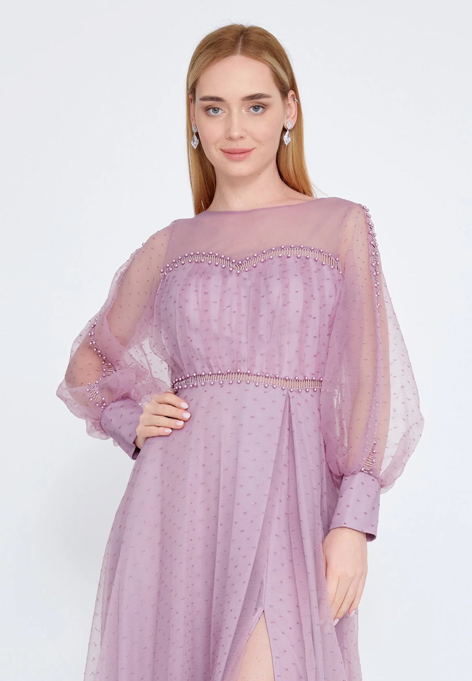 Long Sleeve Maxi Tulle A - Line Regular Prom Dress srn9010 - Image 16
