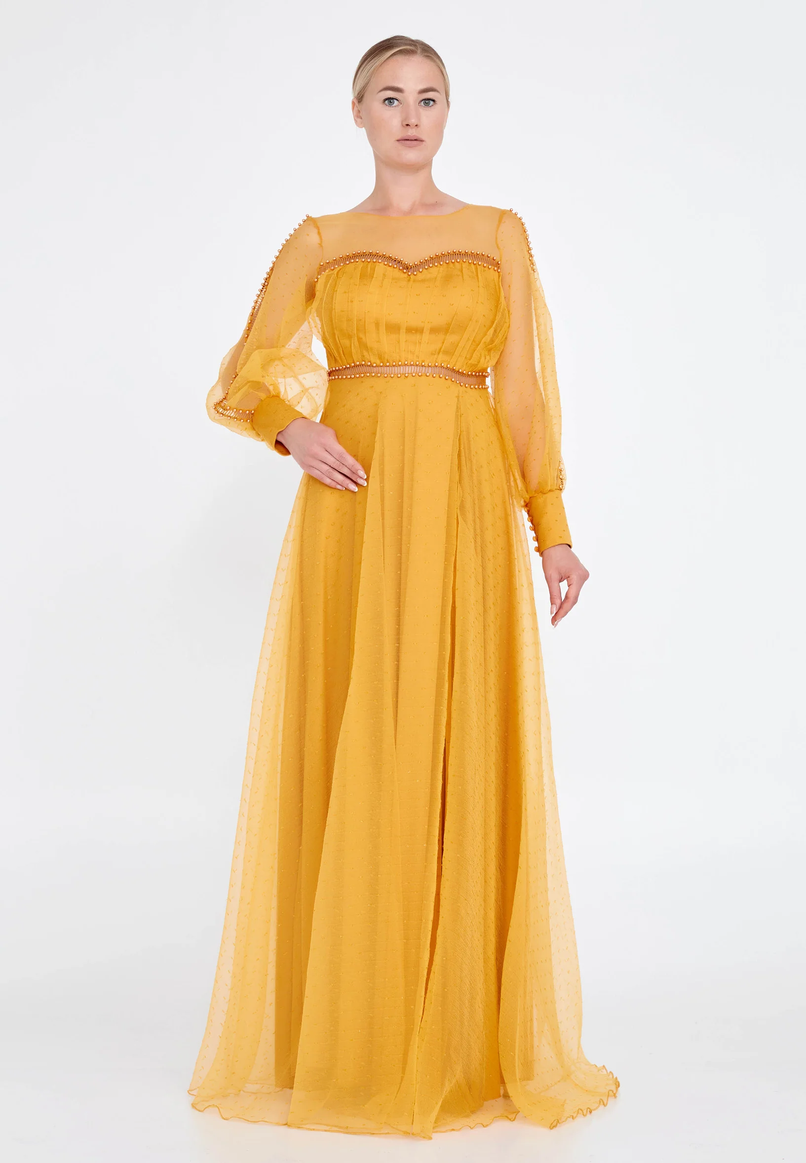 Long Sleeve Maxi Tulle A - Line Regular Prom Dress srn9010 - Image 17