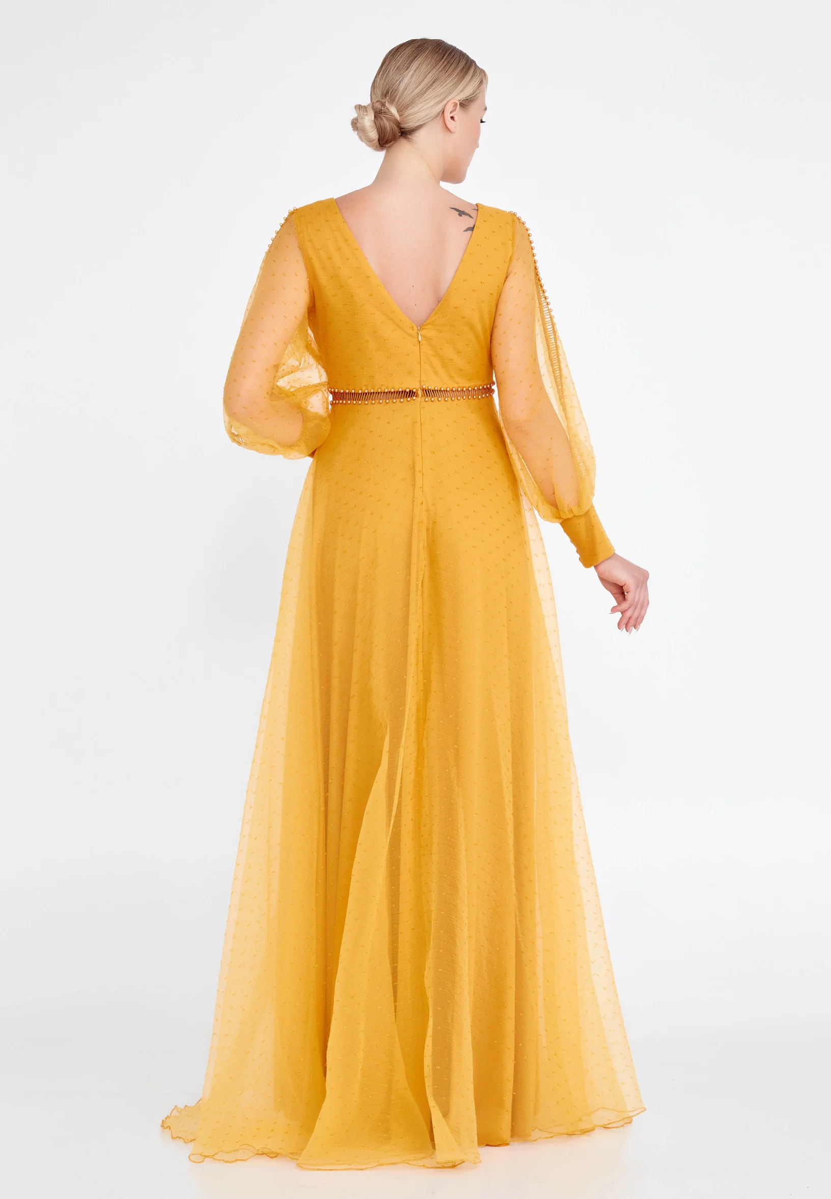 Long Sleeve Maxi Tulle A - Line Regular Prom Dress srn9010 - Image 18