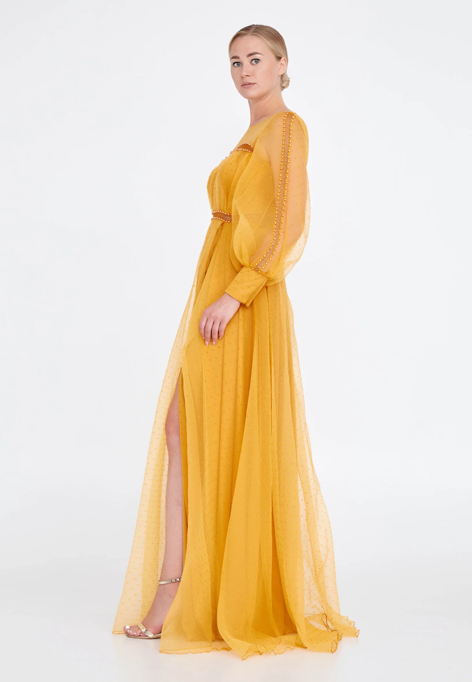 Long Sleeve Maxi Tulle A - Line Regular Prom Dress srn9010 - Image 19