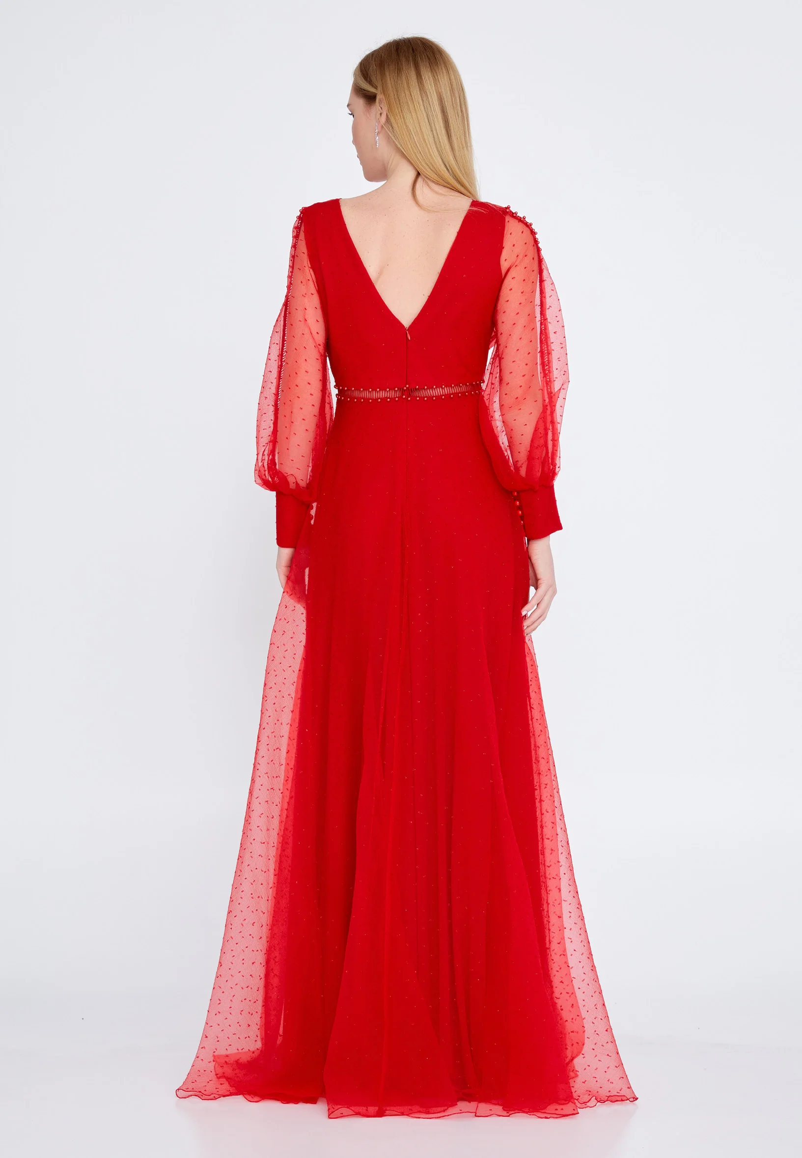 Long Sleeve Maxi Tulle A - Line Regular Prom Dress srn9010 - Image 22