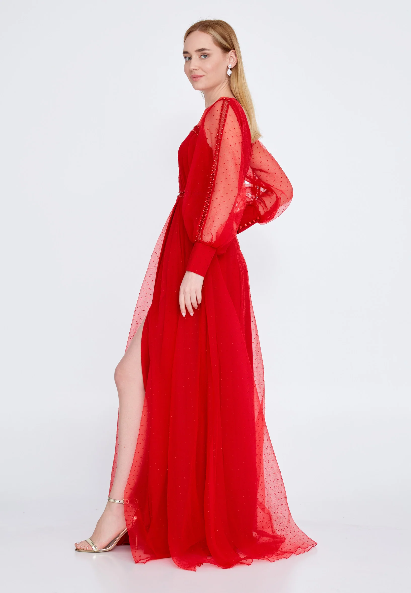 Long Sleeve Maxi Tulle A - Line Regular Prom Dress srn9010 - Image 23