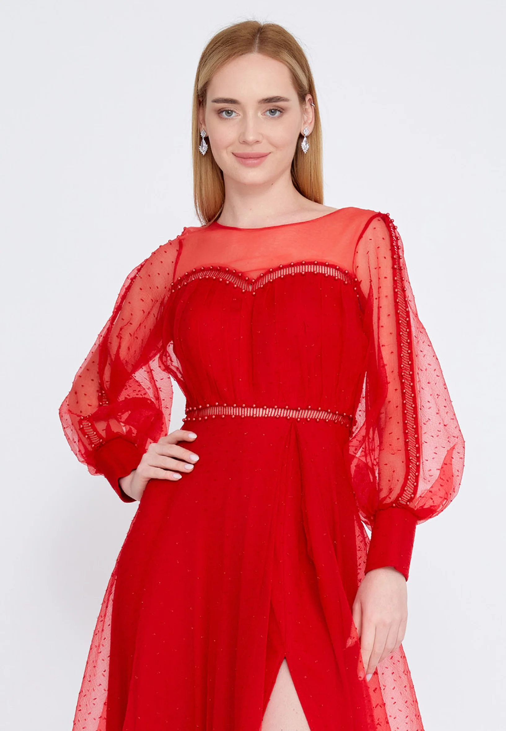 Long Sleeve Maxi Tulle A - Line Regular Prom Dress srn9010 - Image 24