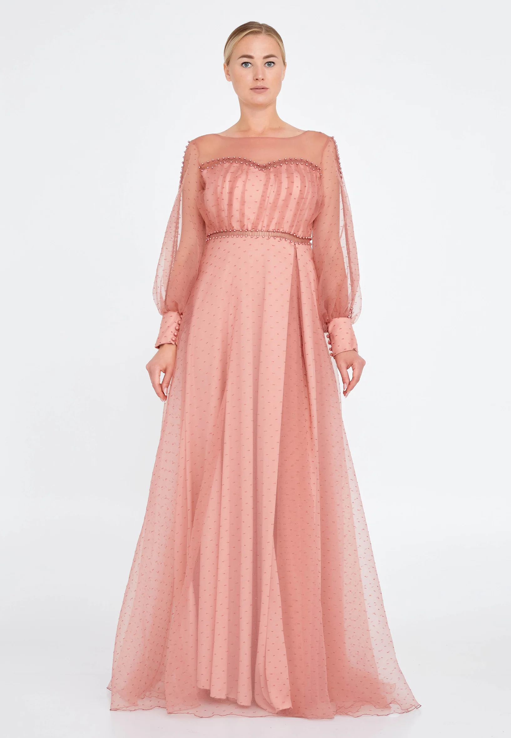 Long Sleeve Maxi Tulle A - Line Regular Prom Dress srn9010 - Image 25