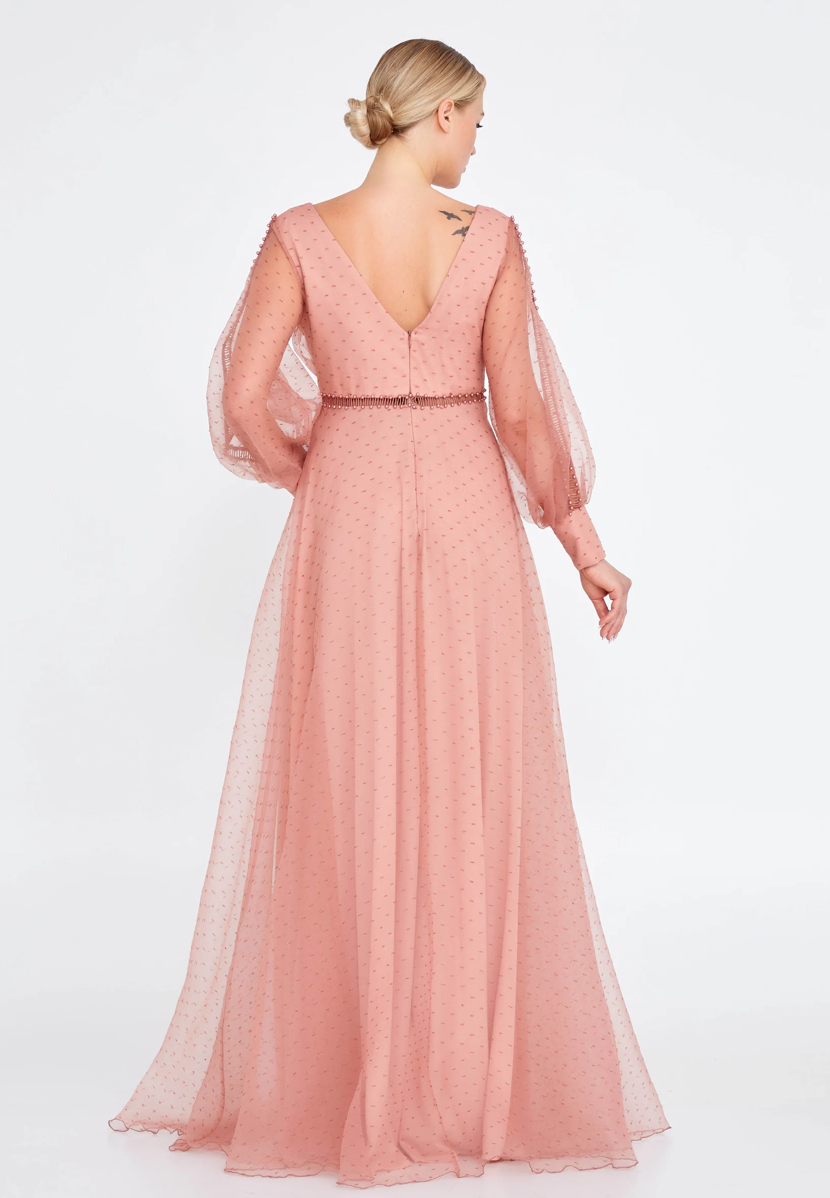Long Sleeve Maxi Tulle A - Line Regular Prom Dress srn9010 - Image 26