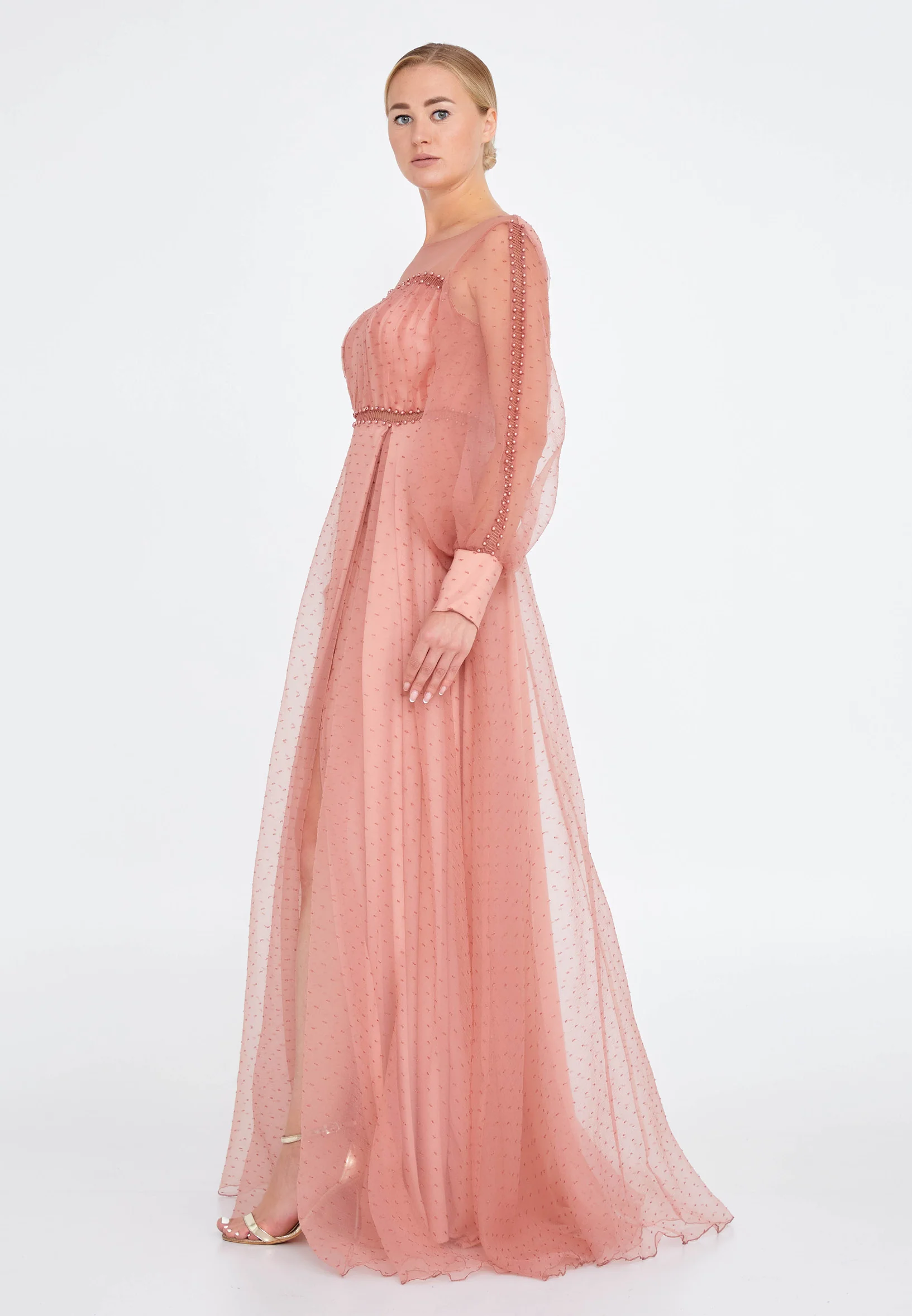Long Sleeve Maxi Tulle A - Line Regular Prom Dress srn9010 - Image 27