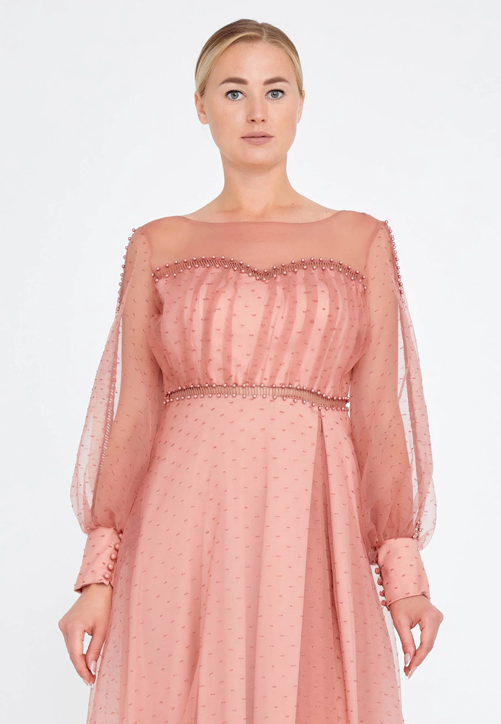 Long Sleeve Maxi Tulle A - Line Regular Prom Dress srn9010 - Image 28