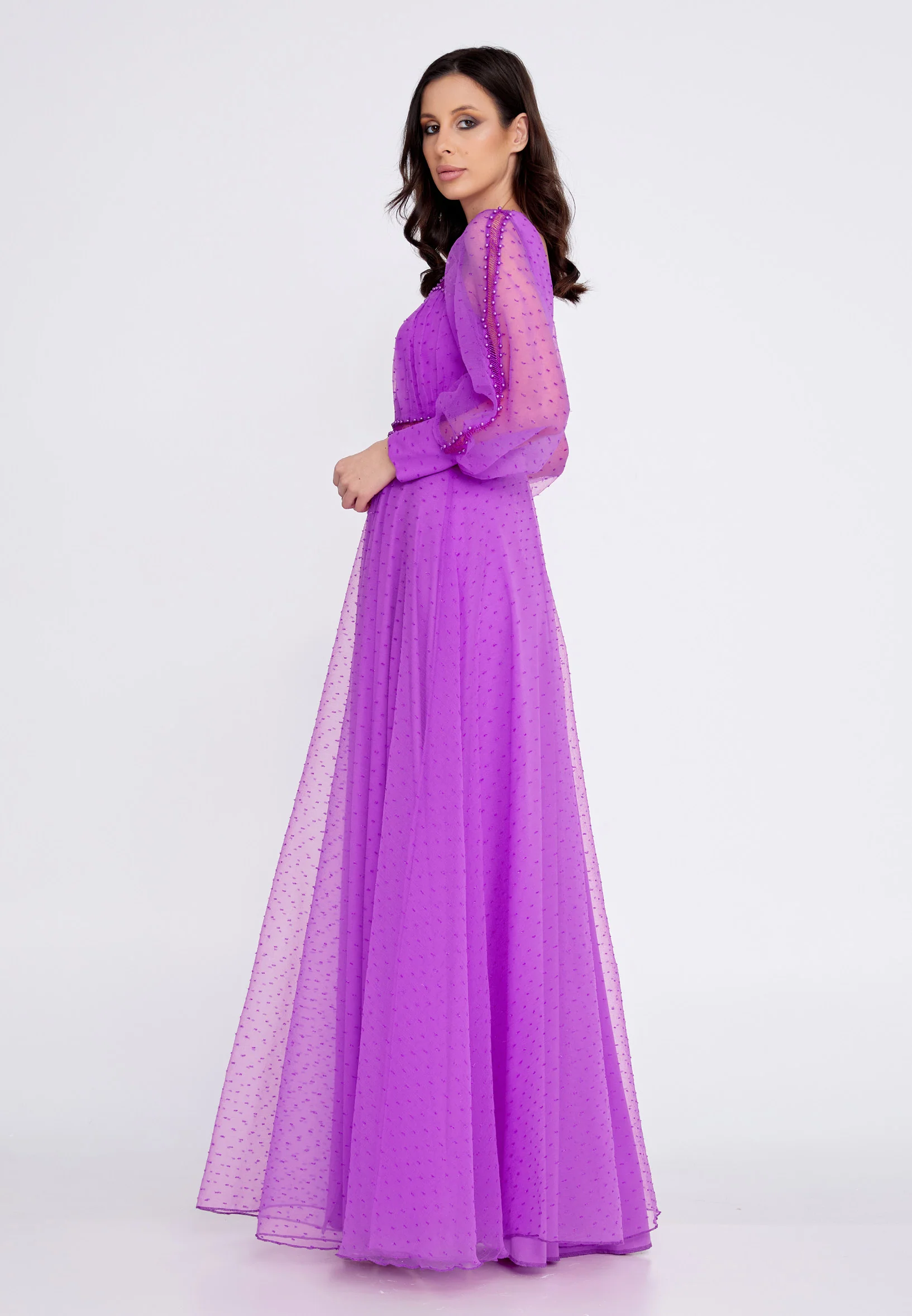 Long Sleeve Maxi Tulle A - Line Regular Prom Dress srn9010 - Image 3