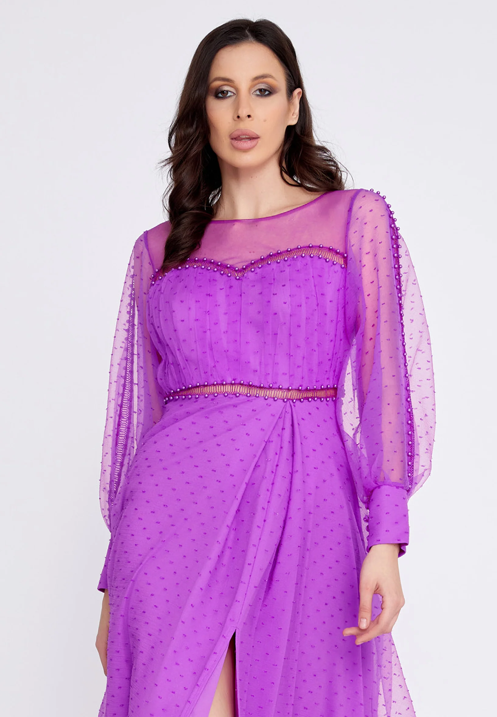 Long Sleeve Maxi Tulle A - Line Regular Prom Dress srn9010 - Image 4
