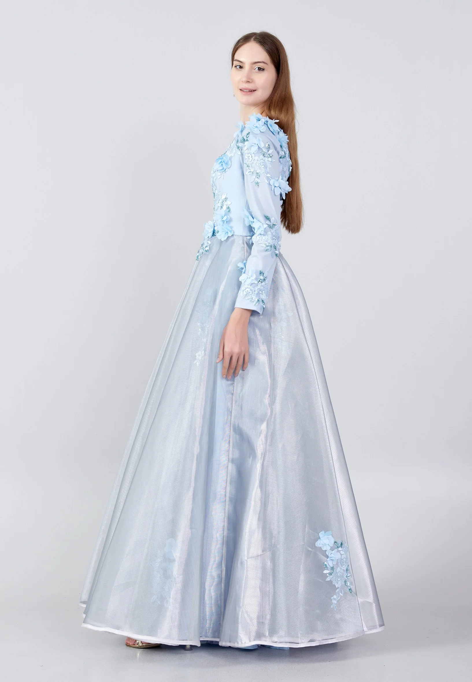 Long Sleeve Maxi Tulle A - Line Regular Prom Dress stn4784 - Image 3