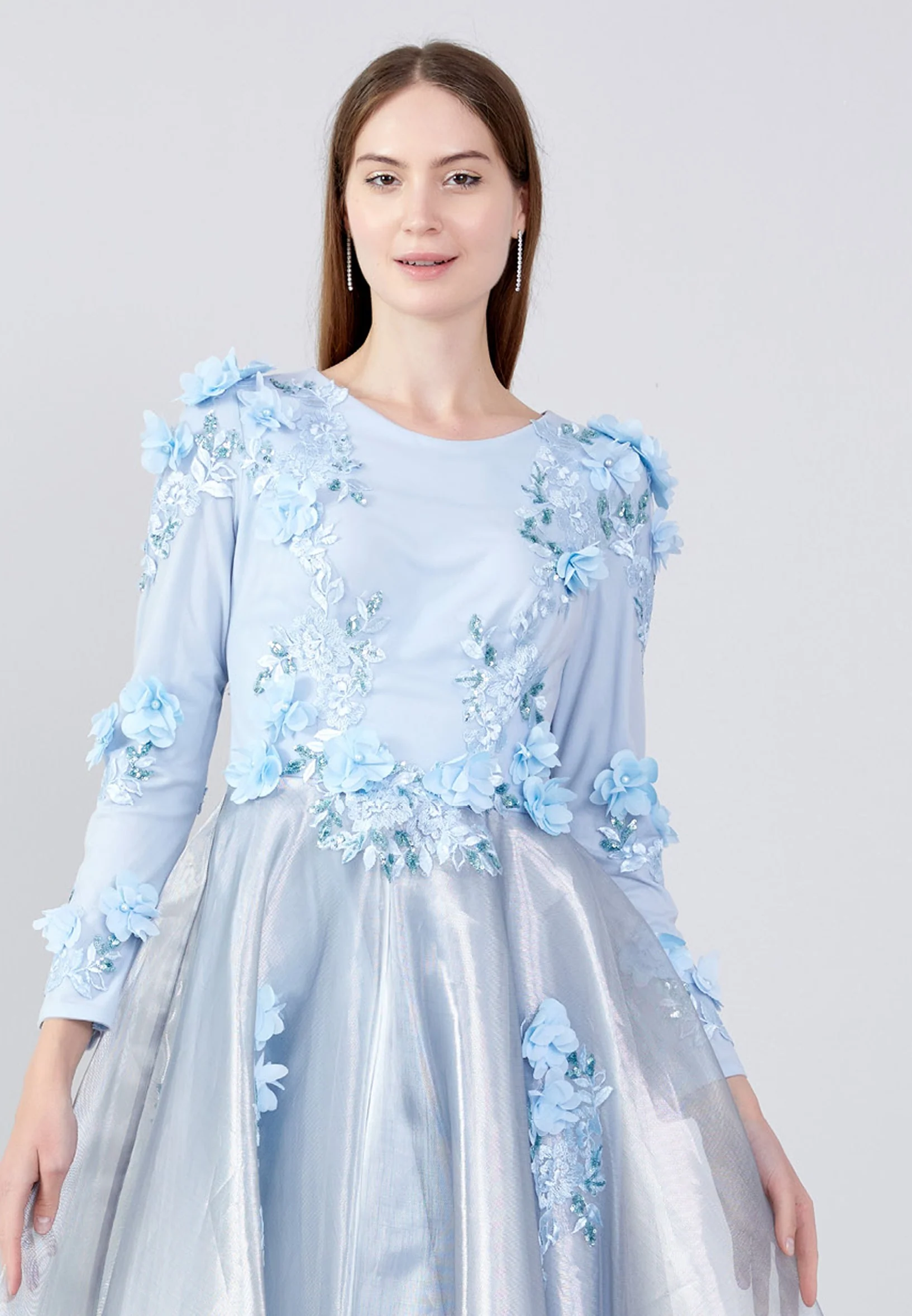 Long Sleeve Maxi Tulle A - Line Regular Prom Dress stn4784 - Image 4