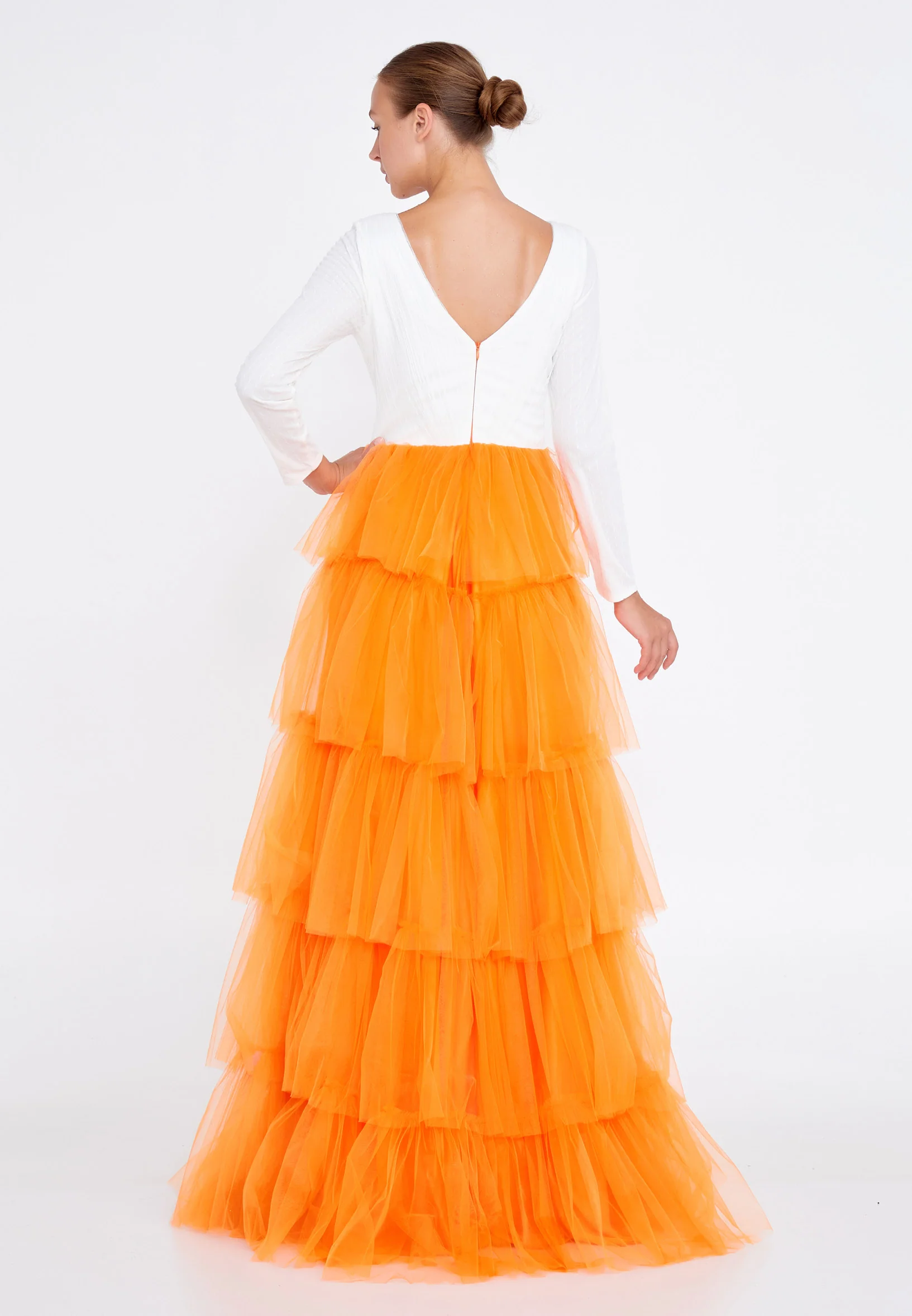 Long Sleeve Maxi Tulle A - Line Regular Prom Dress stn5047 - Image 10
