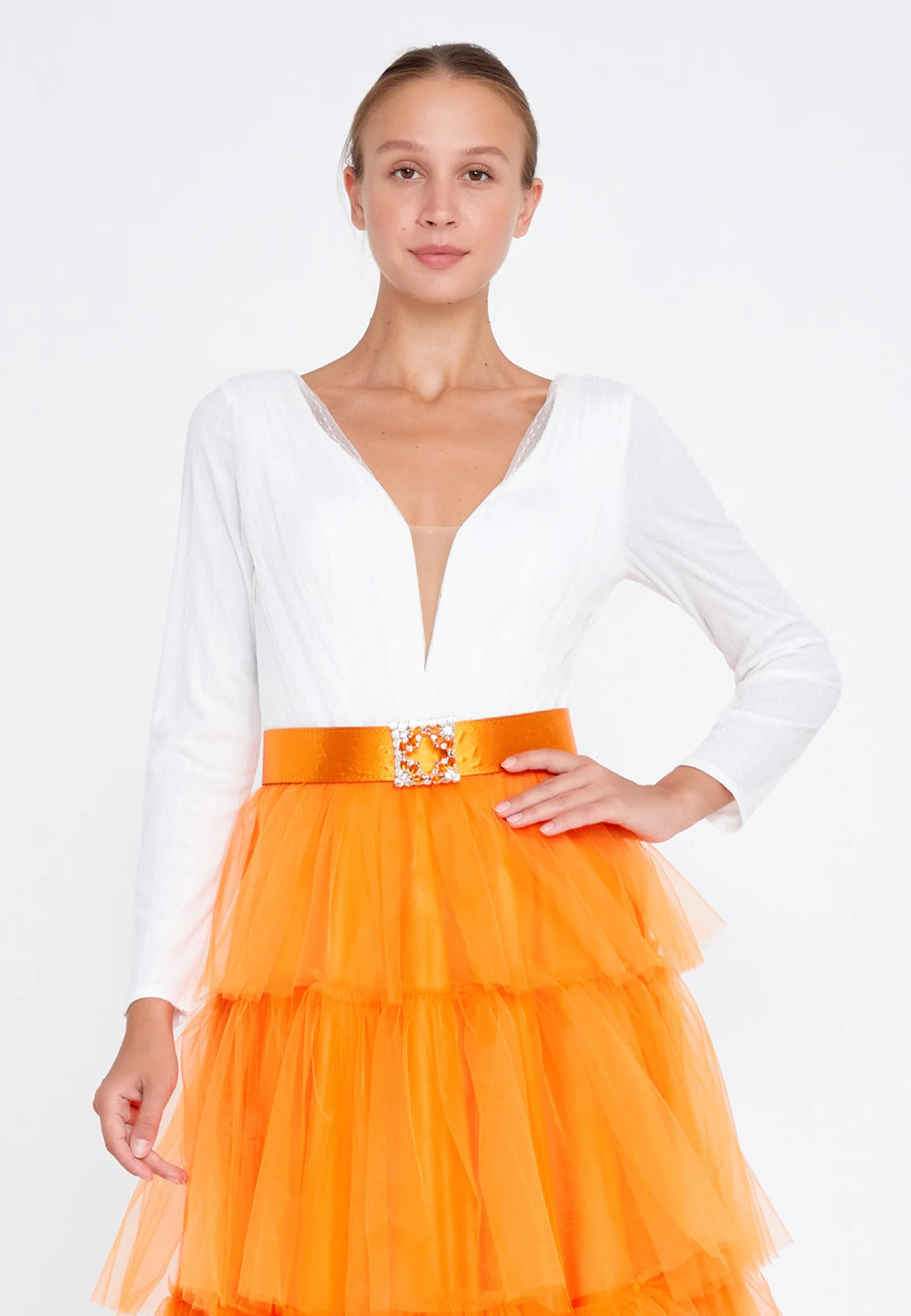 Long Sleeve Maxi Tulle A - Line Regular Prom Dress stn5047 - Image 12