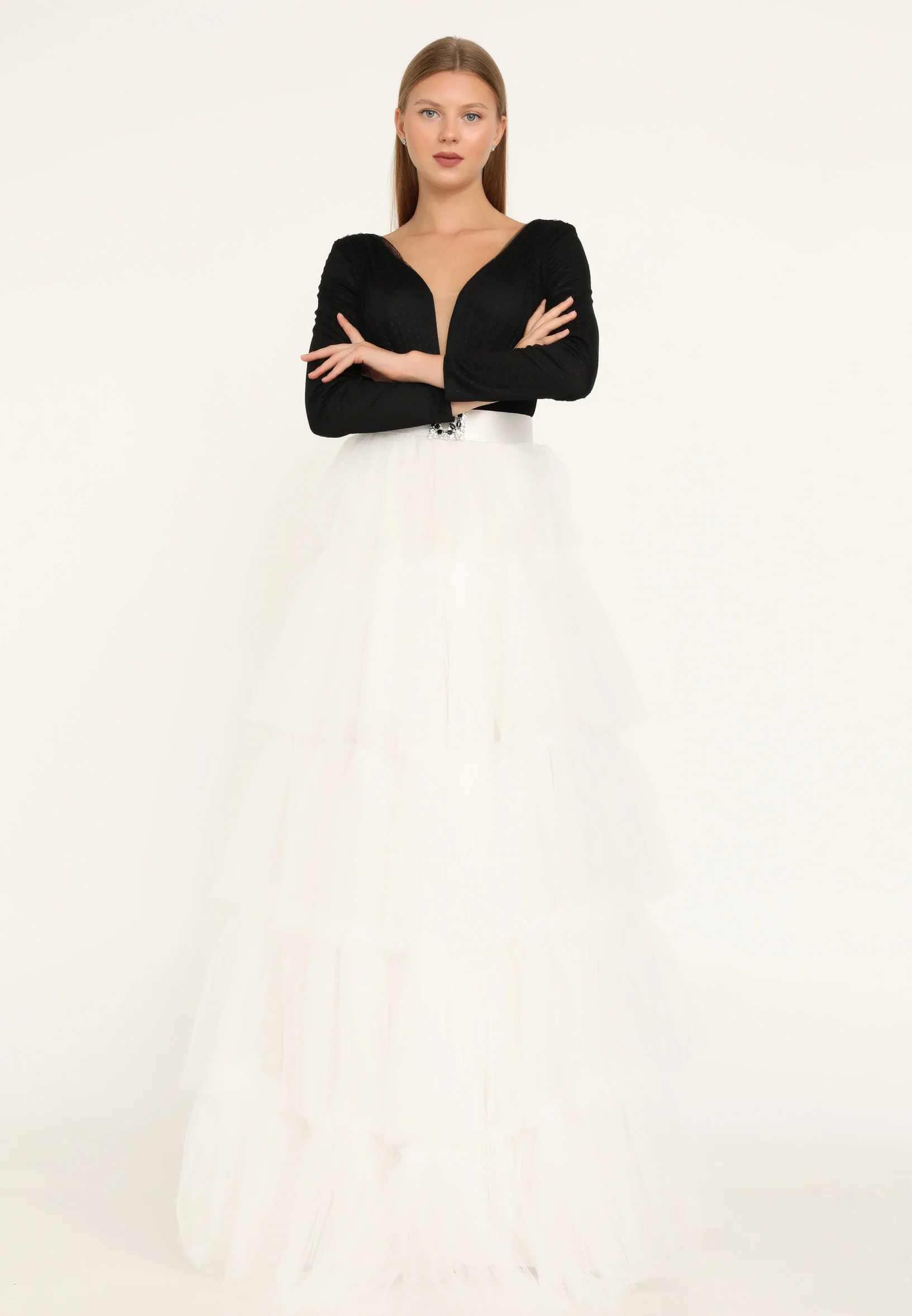 Long Sleeve Maxi Tulle A - Line Regular Prom Dress stn5047 - Image 13