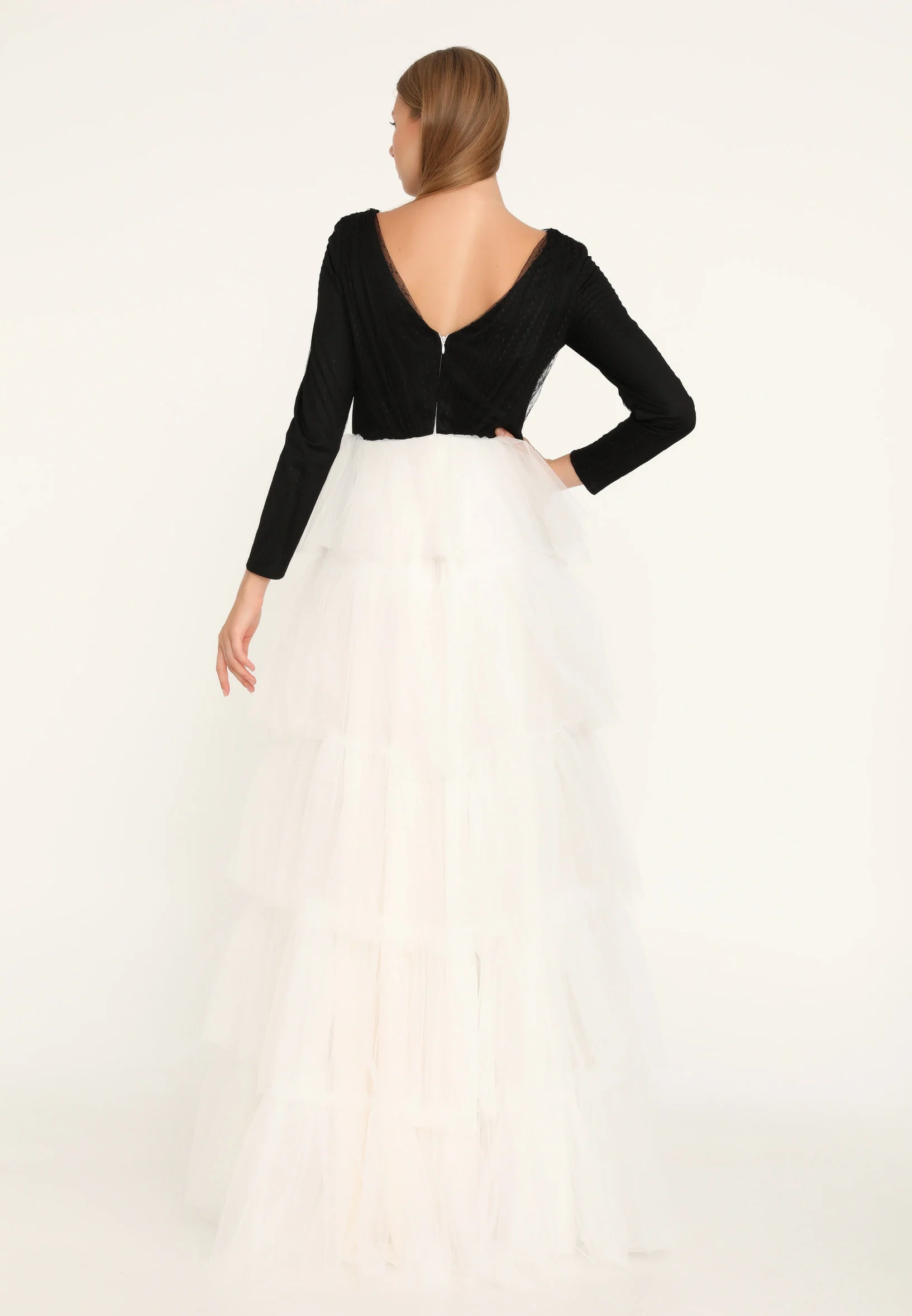 Long Sleeve Maxi Tulle A - Line Regular Prom Dress stn5047 - Image 14