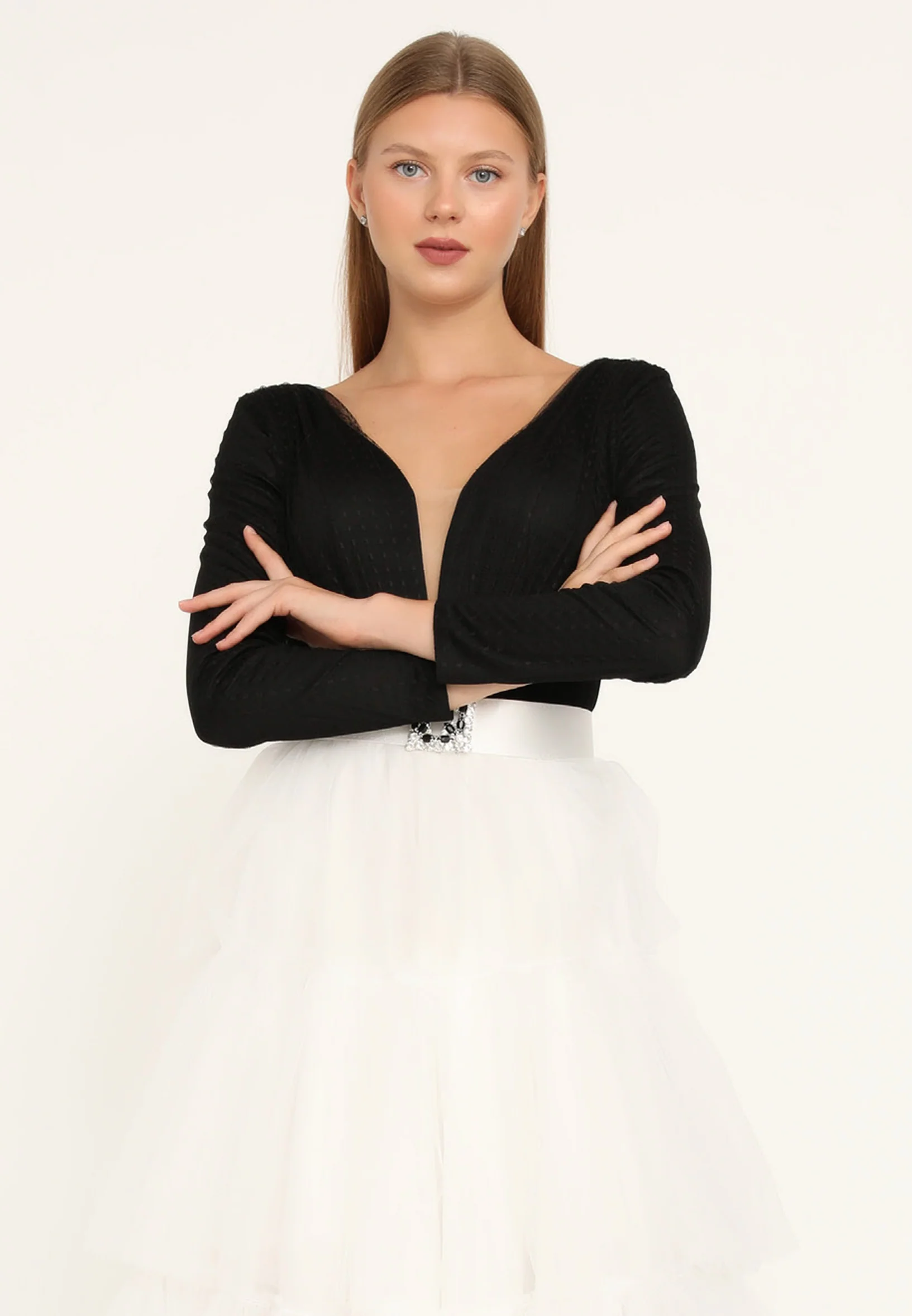 Long Sleeve Maxi Tulle A - Line Regular Prom Dress stn5047 - Image 16
