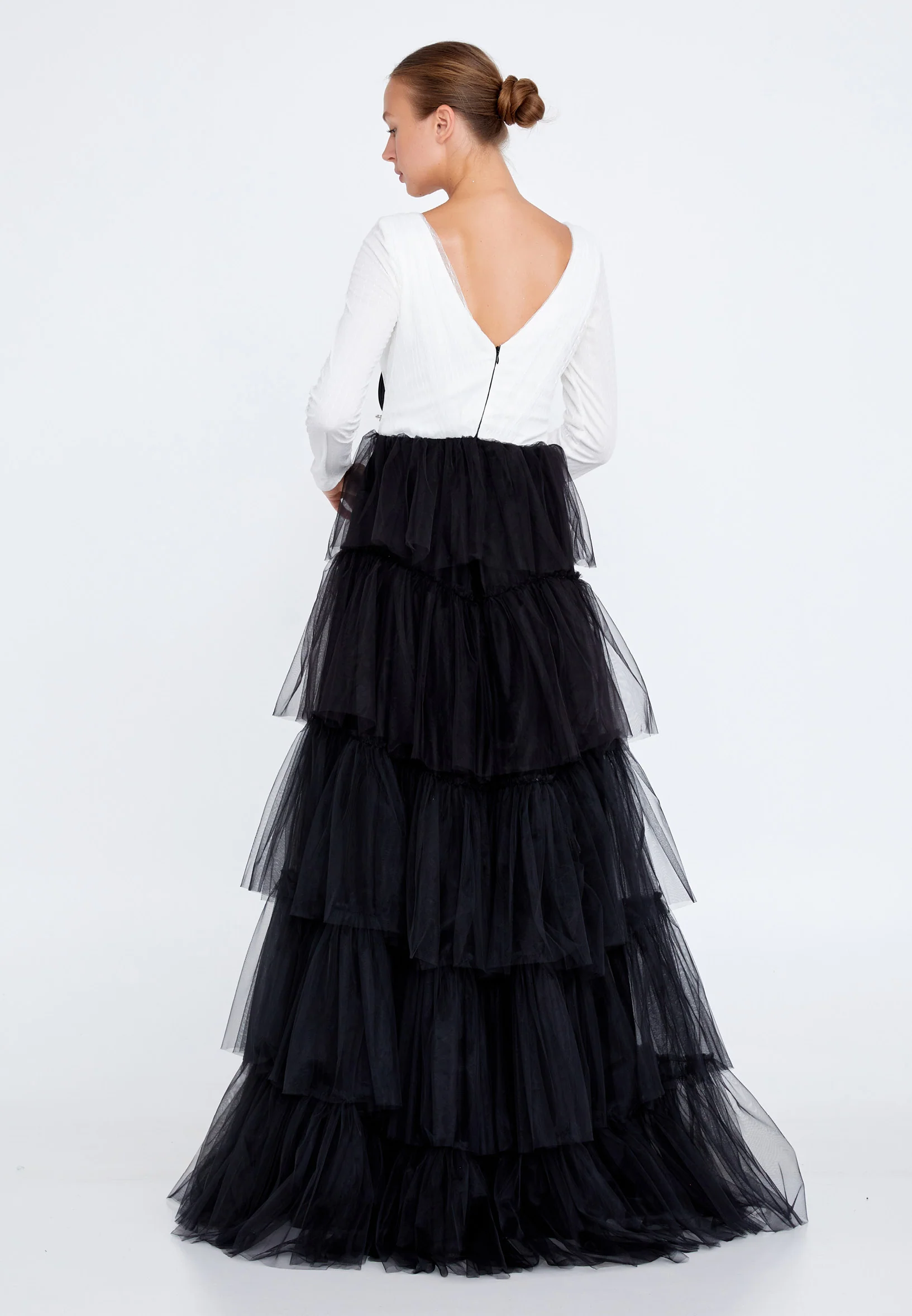 Long Sleeve Maxi Tulle A - Line Regular Prom Dress stn5047 - Image 2