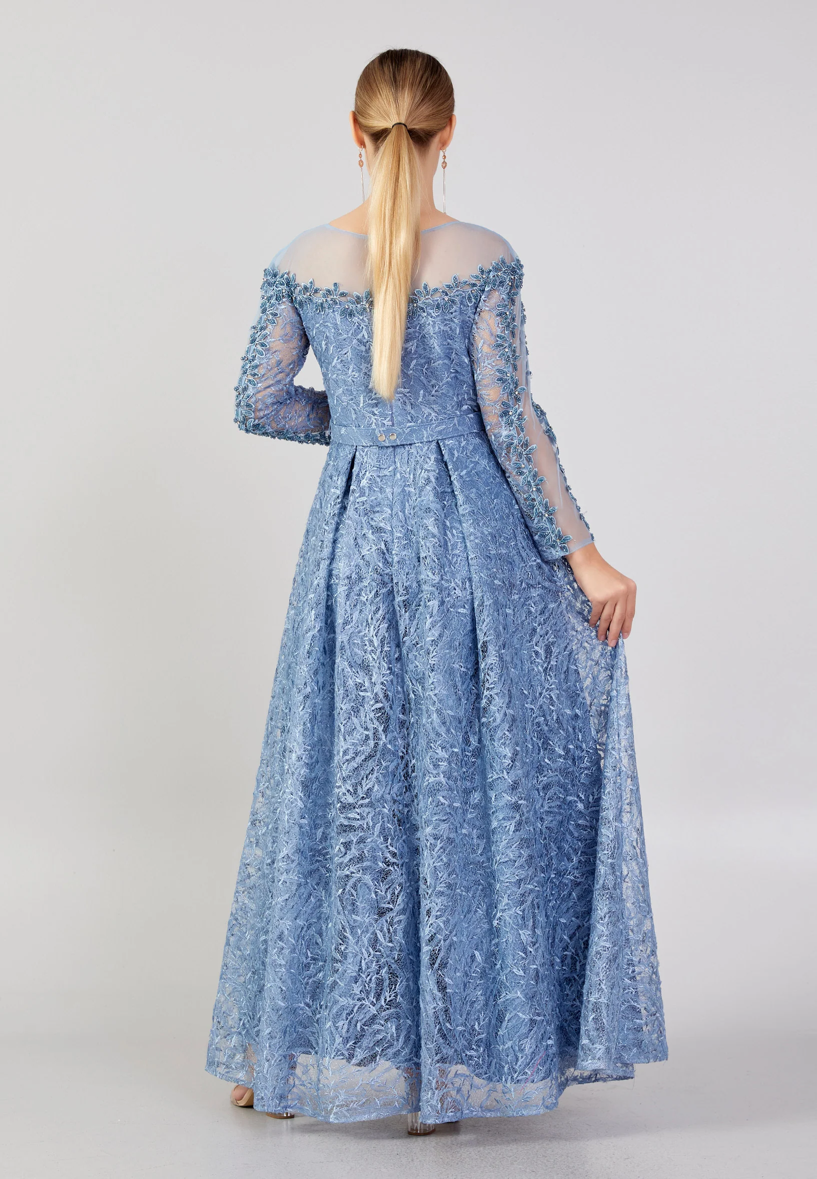 Long Sleeve Maxi Tulle Column Plus Size Prom Dress bql2421 - Image 14